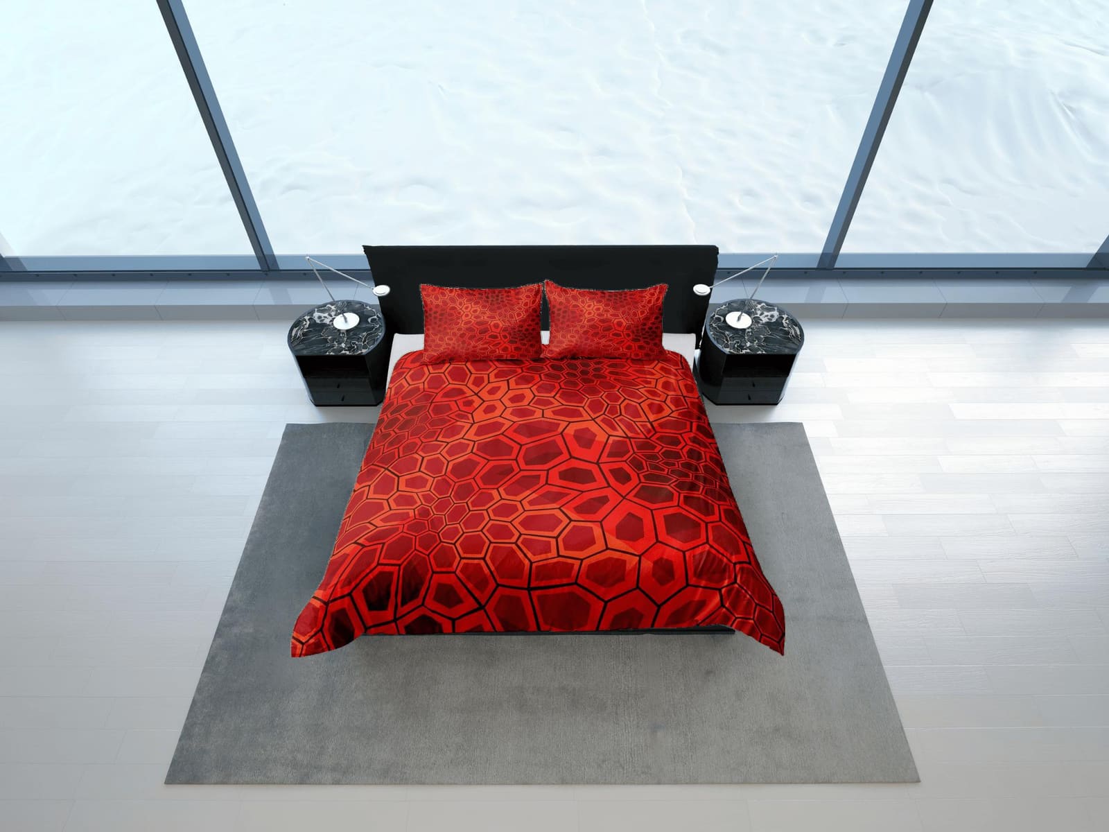 Modern Geometric Red Duvet Cover Colorful Dorm Bedding Set Full Abstract Design Bedspread
