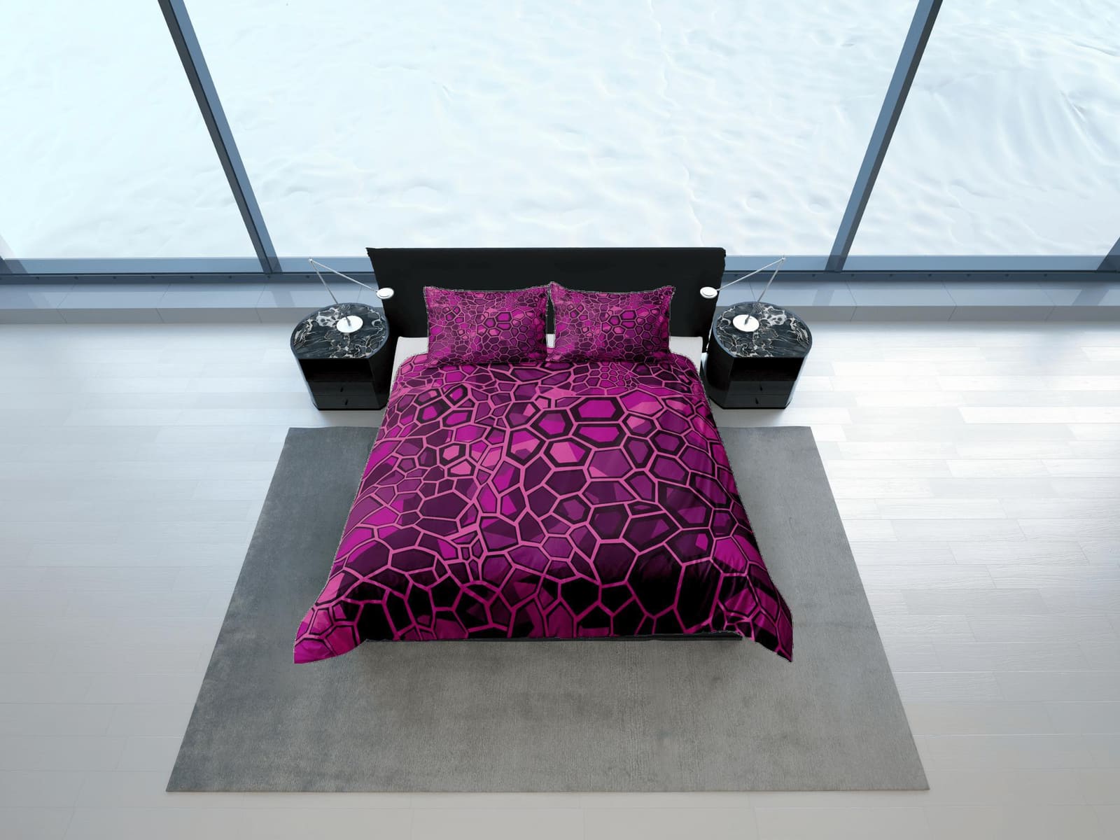 Modern Geometric Violet Duvet Cover Colorful Dorm Bedding Set Full Abstract Design Pillowcase King Duvet Queen Bedspread