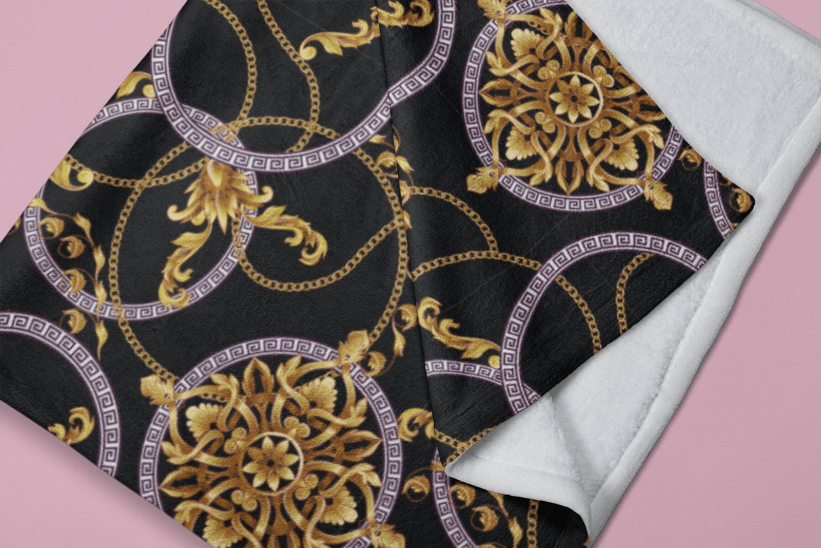 Modern Victorian Gold Chains & Circles Baroque Soft Fluffy Velvet Flannel Fleece Throw Blanket