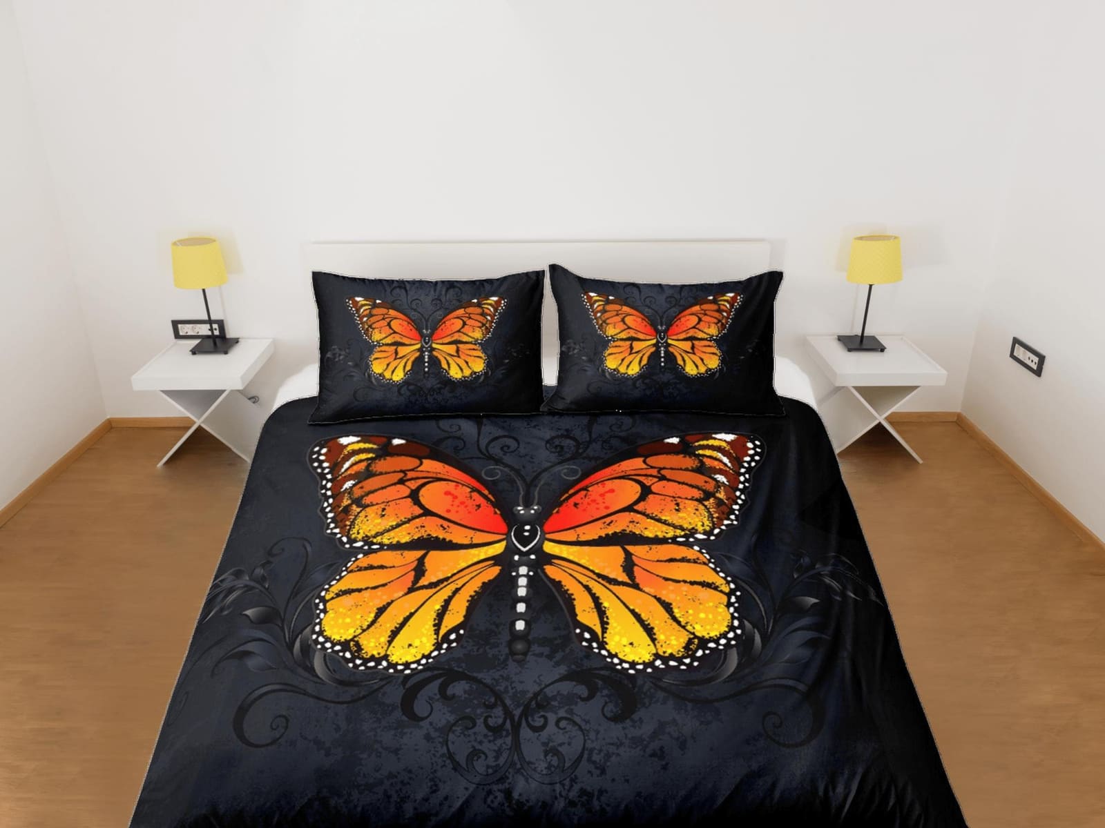 Monarch Butterfly Black Duvet Cover Set Unique Bedspread, Dorm Bedding Pillowcase