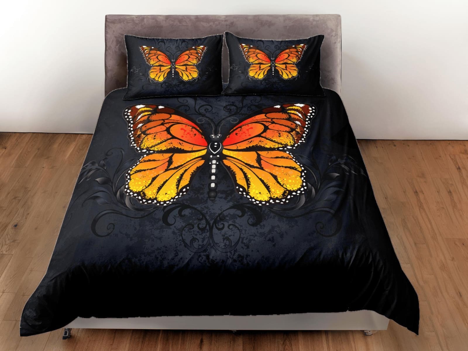 Monarch Butterfly Black Duvet Cover Set Unique Bedspread, Dorm Bedding Pillowcase
