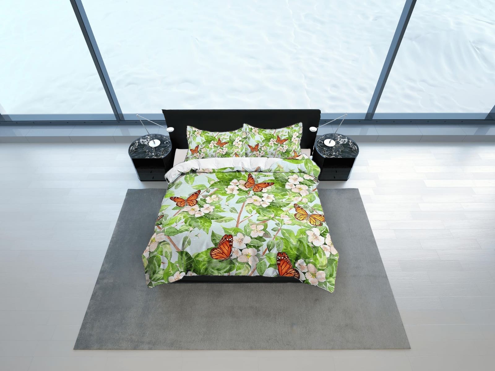 Monarch butterfly botanical bedding duvet cover colorful dorm bedding, full size adult duvet king queen twin, nursery todd…