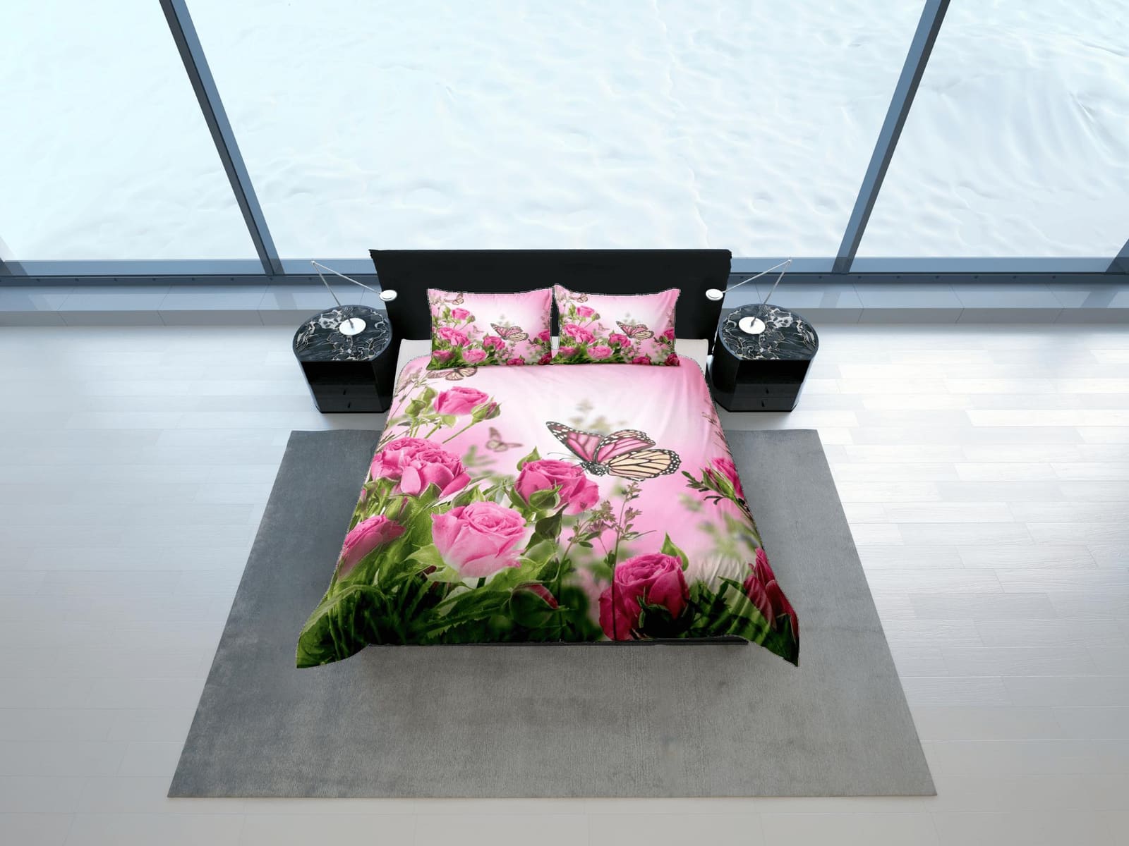 Monarch butterfly roses bedding pink duvet cover boho chic dorm bedding full size adult duvet king queen twin, nursery tod…