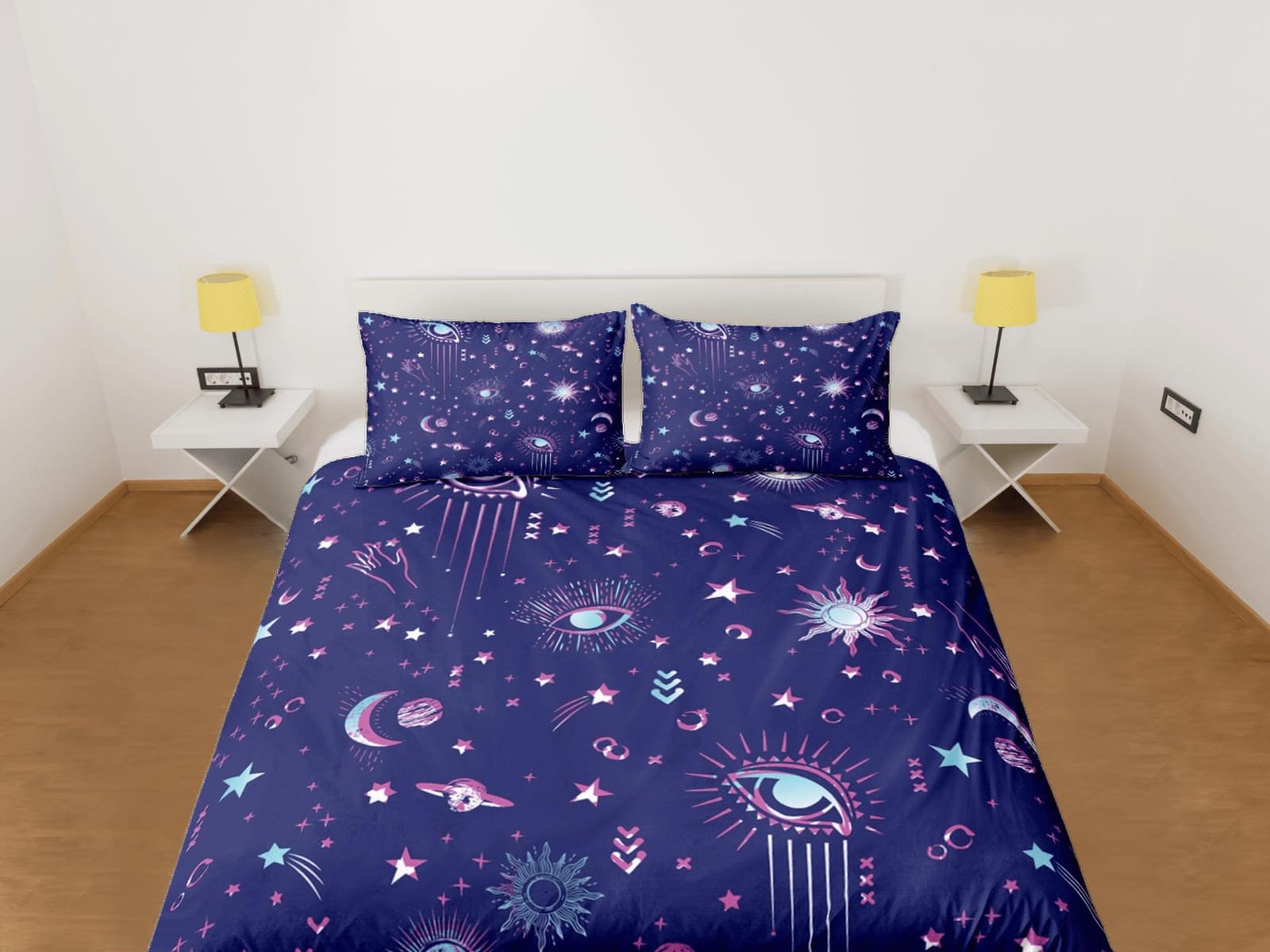 Moon Stars Galaxy Purple Duvet Cover Set Bedspread, Dorm Bedding with Pillowcase