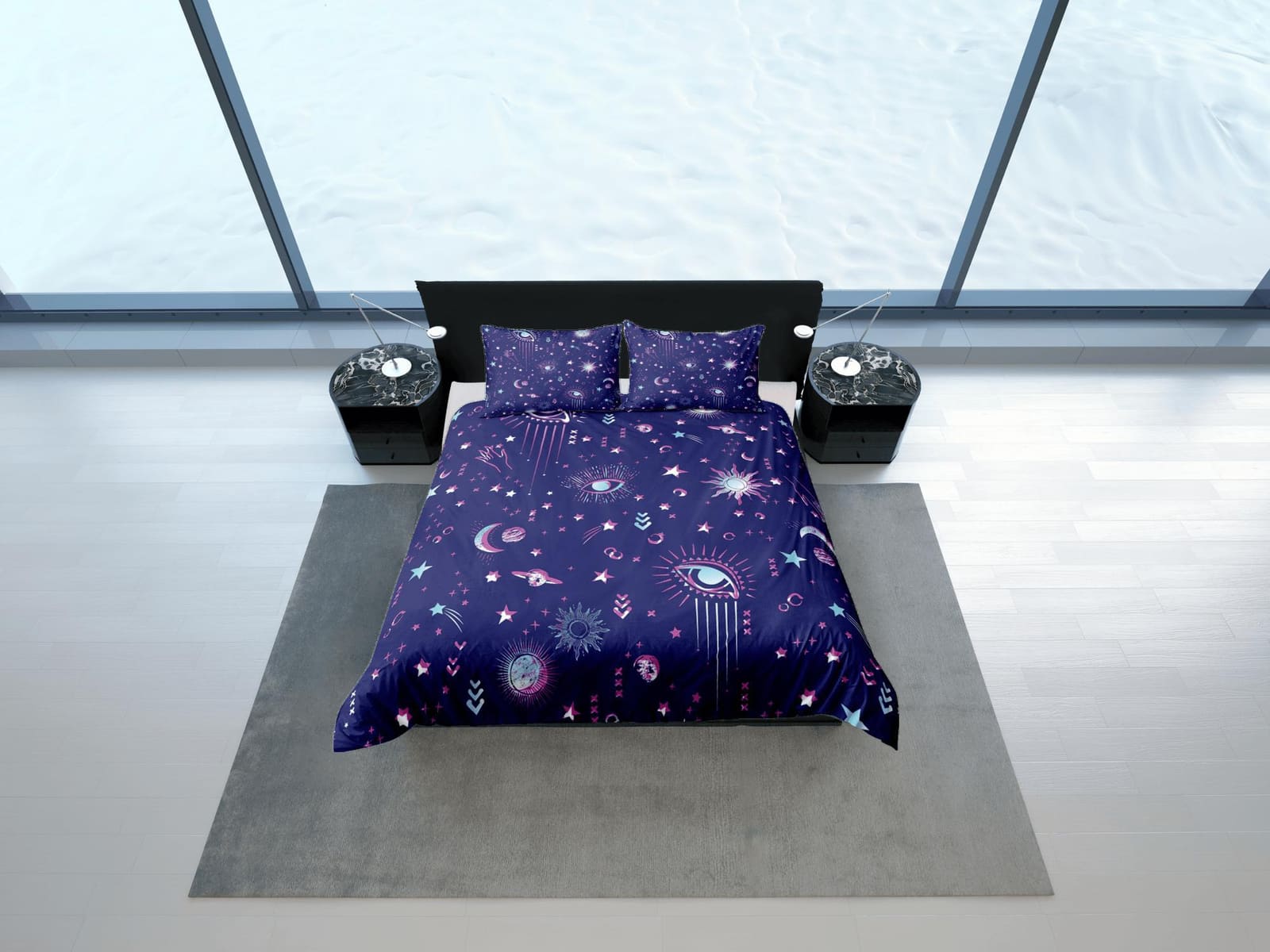 Moon Stars Galaxy Purple Duvet Cover Set Bedspread, Dorm Bedding with Pillowcase