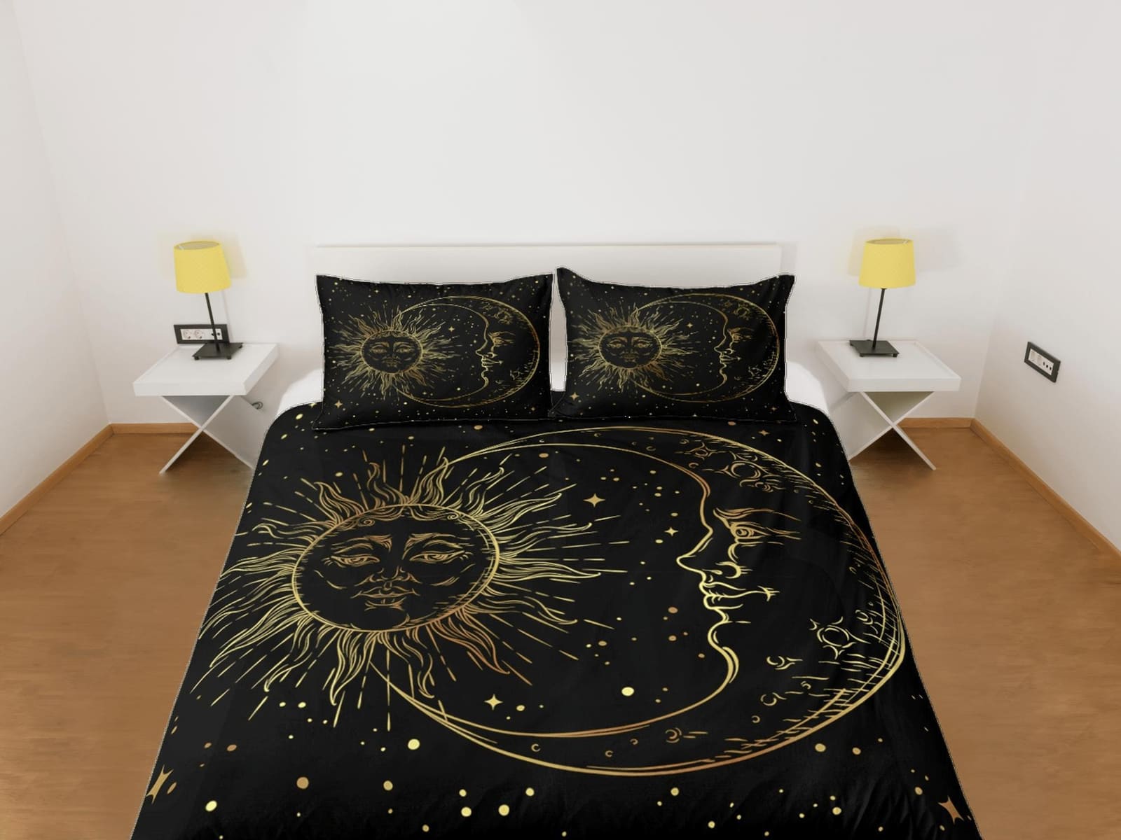 Moon Tarot Black Duvet Cover Colorful Dorm Bedding Set Full, Wiccan Sun and Moon Gothic