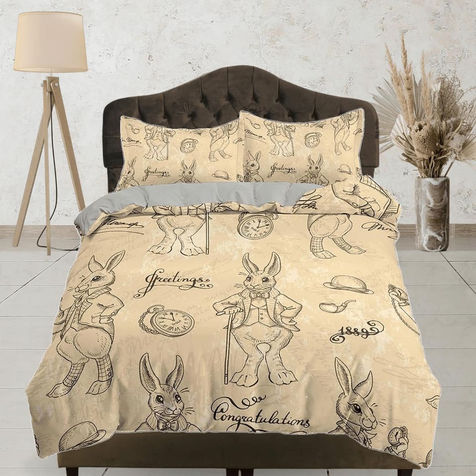 Mr. rabbit in beige toddler bedding, duvet cover for nursery kids, crib bedding with pillowcase, baby zipper bedding, king…