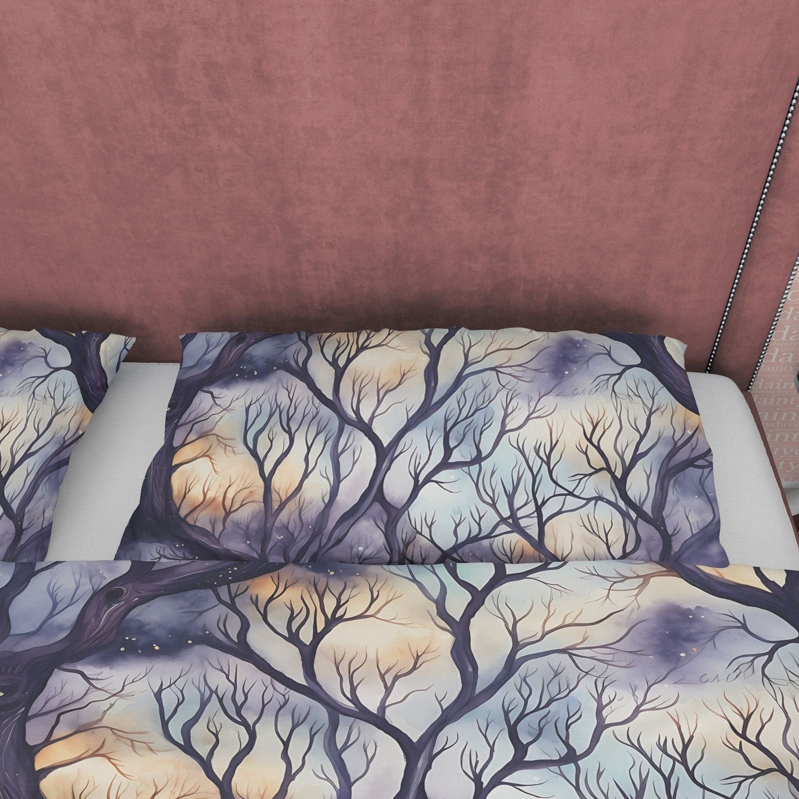 Mysterious Forest, Purple Sky, Winter Halloween Duvet Cover Set, Aesthetic Bedding, Spooky Room Decor, US, European, Austr…