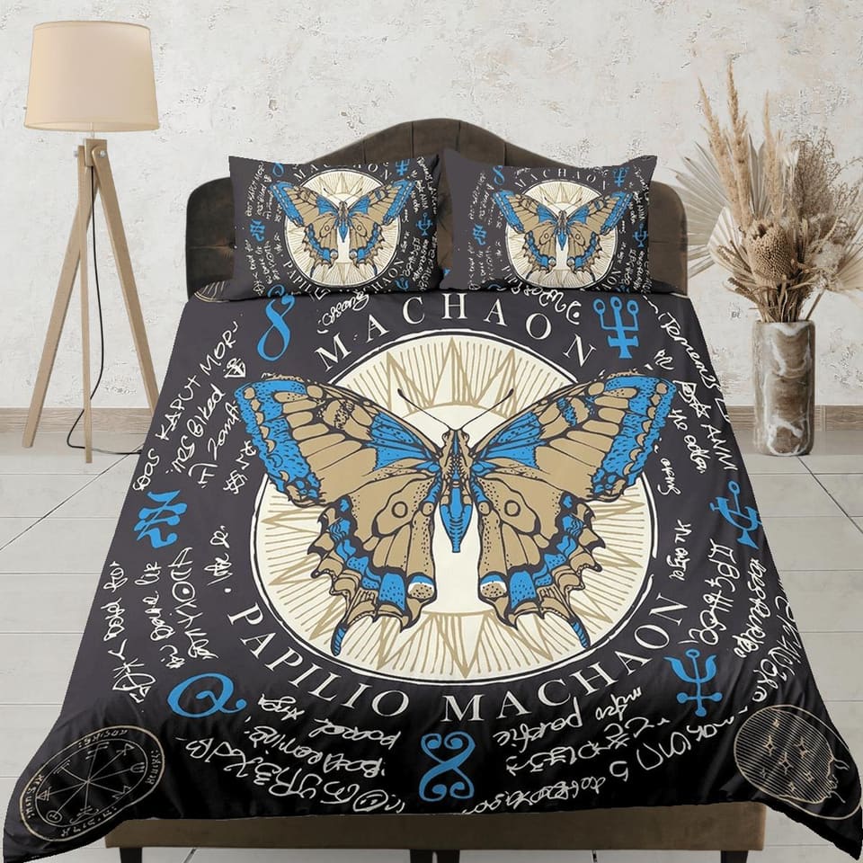 Mystical butterfly celestial bedding, witchy decor dorm bedding, aesthetic duvet, boho bedding set full king queen, gothic…