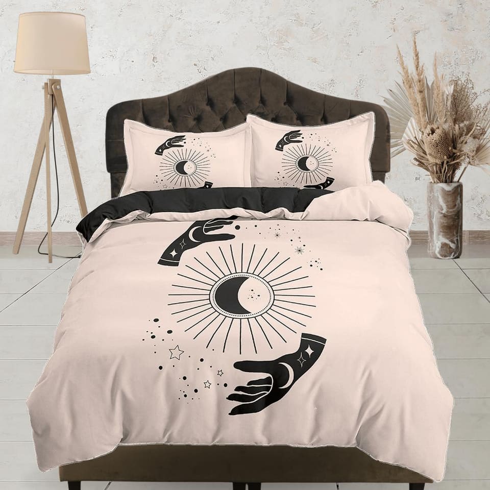 Mystical Magic Boho Beige Bedding Minimalist, Zodiac Gift Celestial Dorm Bedding, Astrology Duvet Cover Set, Aesthetic Duv…
