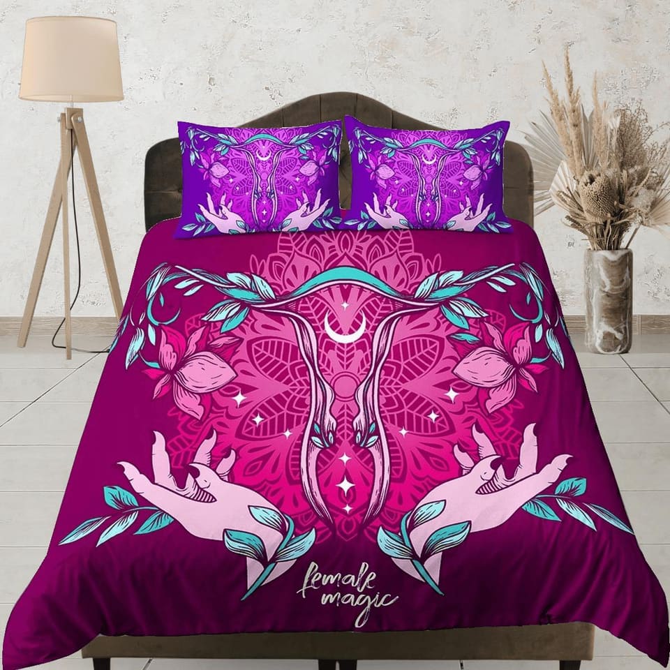Mystical violet bedding, witchy decor dorm bedding, aesthetic duvet, boho bedding set full king queen, astrology gifts, go…