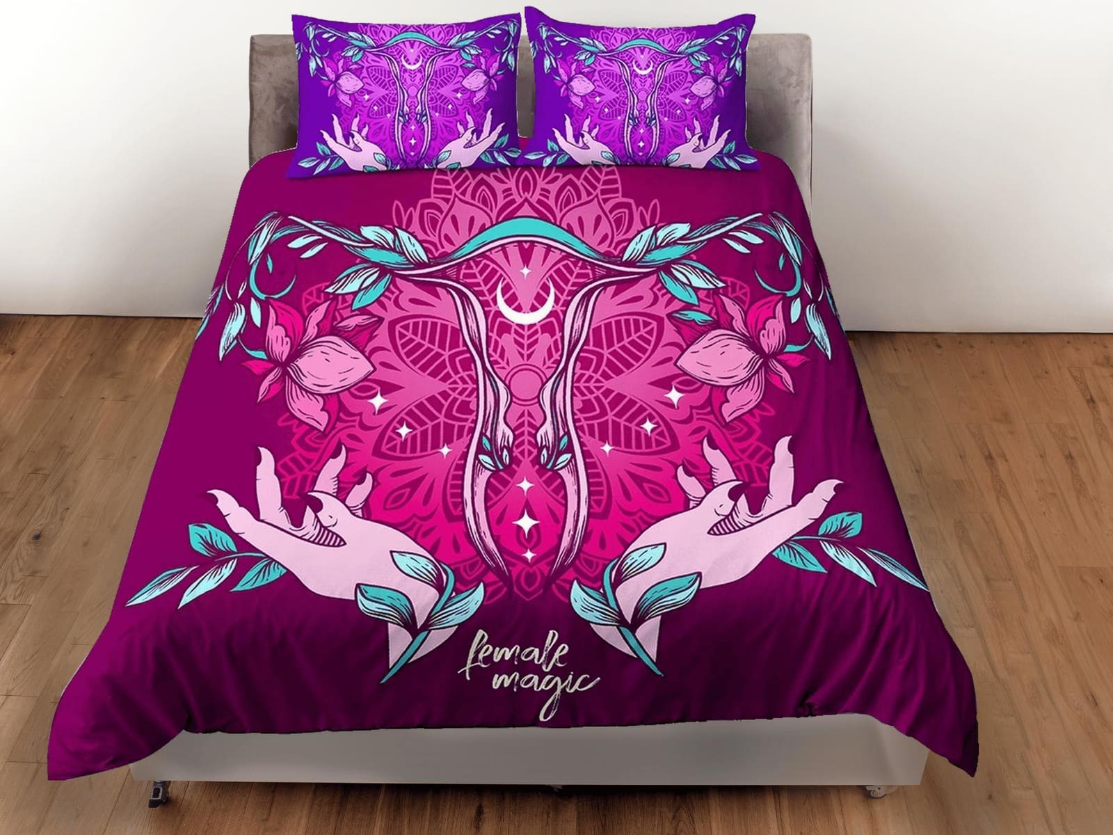 Mystical violet bedding, witchy decor dorm bedding, aesthetic duvet, boho bedding set full king queen, astrology gifts, go…