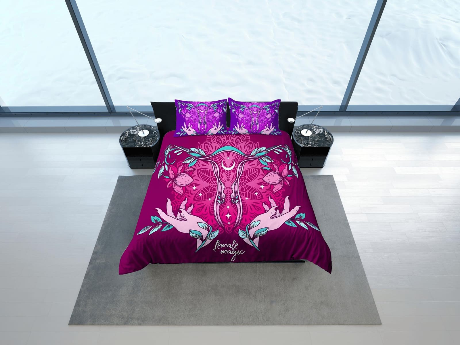 Mystical violet bedding, witchy decor dorm bedding, aesthetic duvet, boho bedding set full king queen, astrology gifts, go…