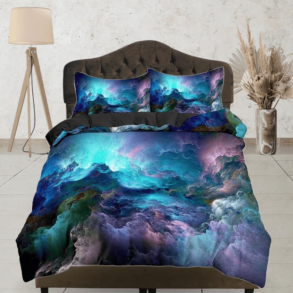 Nebula colorful galaxy bedding, outer space bedding set full, cosmic duvet cover king, queen, dorm bedding, toddler beddin…