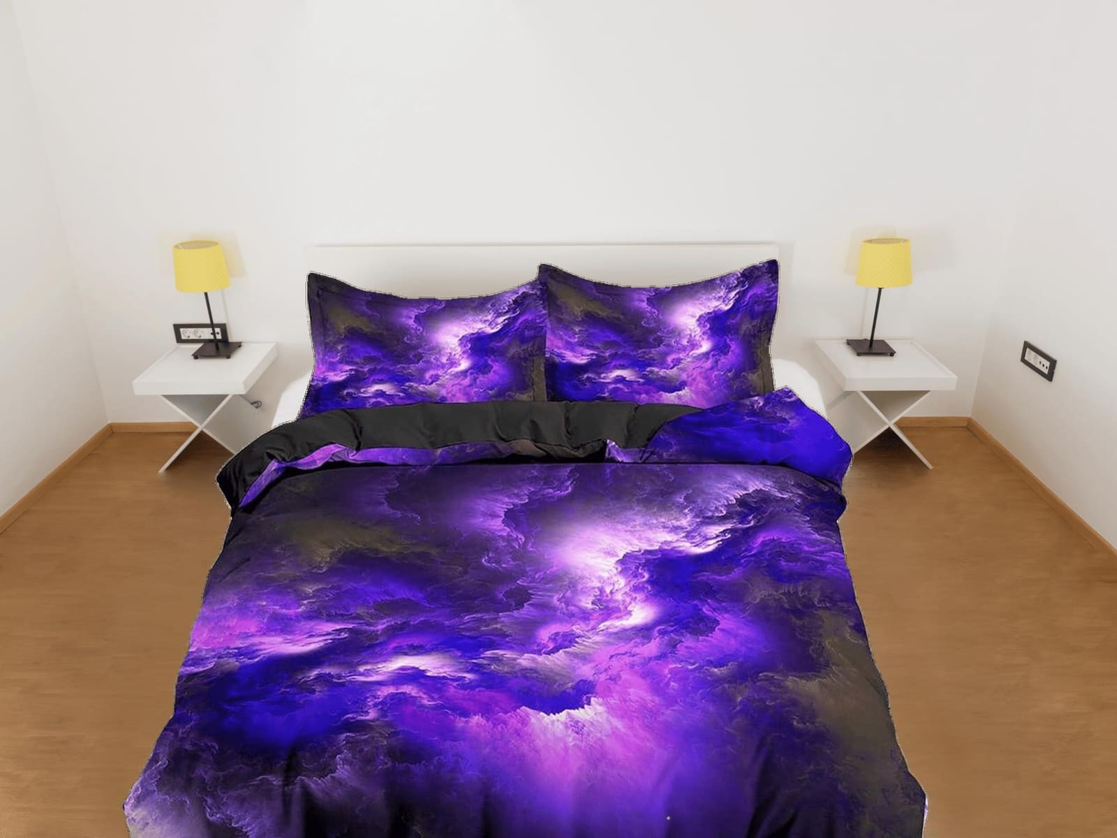 Nebula galaxy purple bedding, 3d outer space bedding set full, cosmic duvet cover king, queen, dorm bedding, toddler beddi…