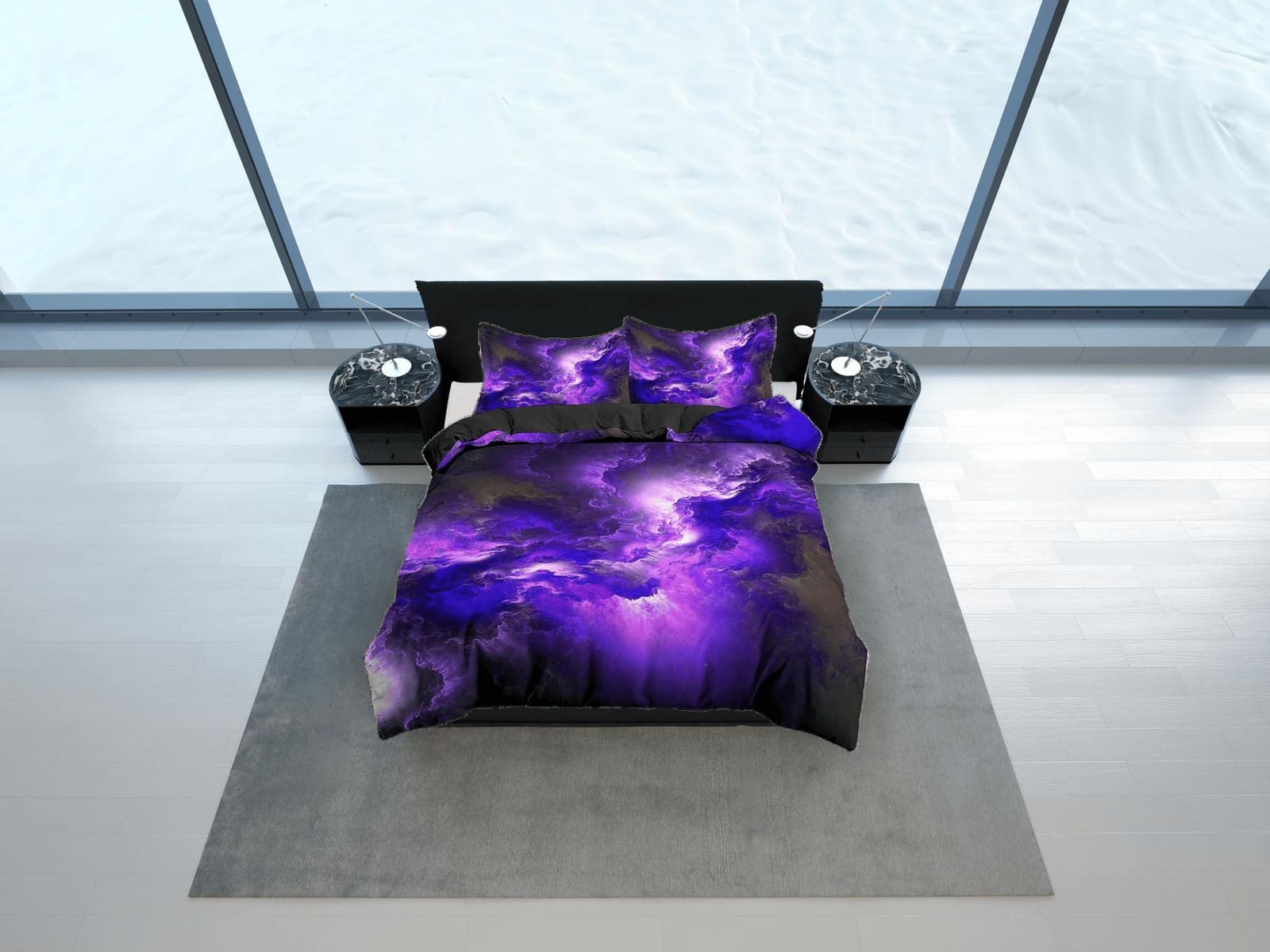 Nebula galaxy purple bedding, 3d outer space bedding set full, cosmic duvet cover king, queen, dorm bedding, toddler beddi…