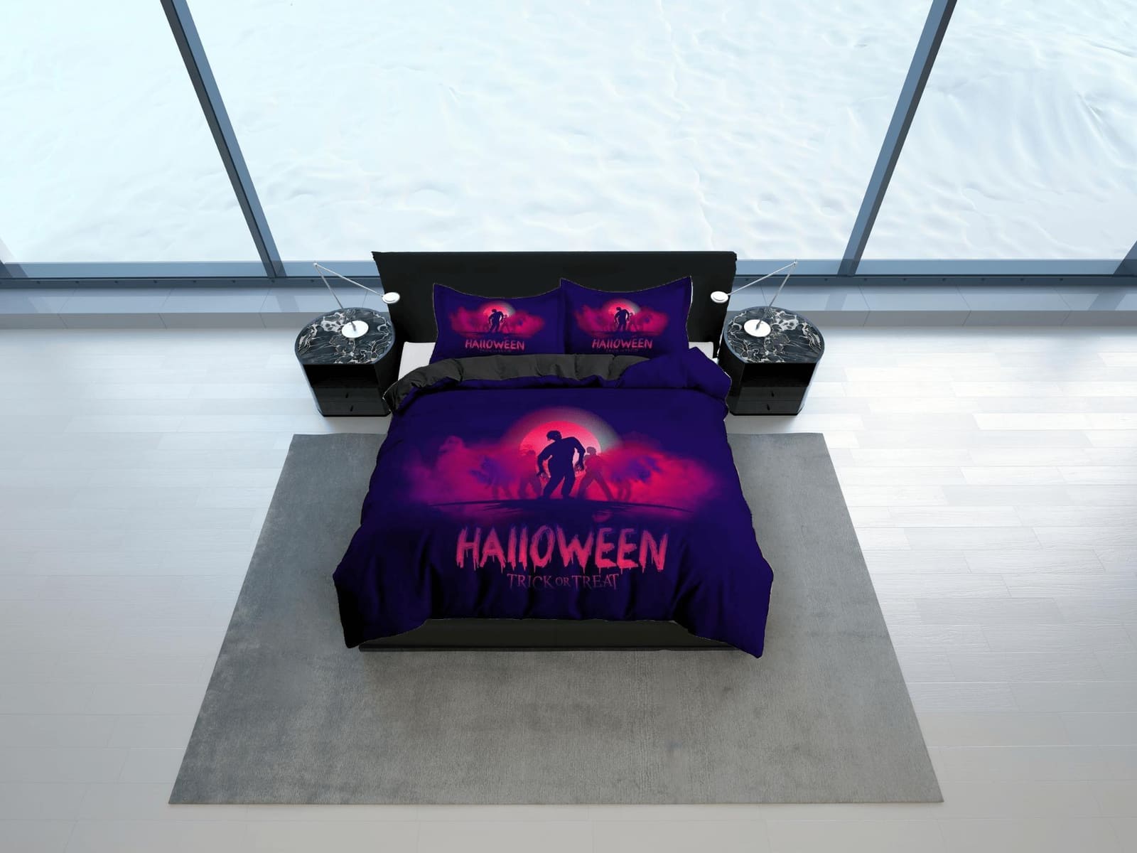 Neon pink halloween bedding & pillowcase, gothic duvet cover, dorm bedding, goth decor toddler bedding, halloween gift