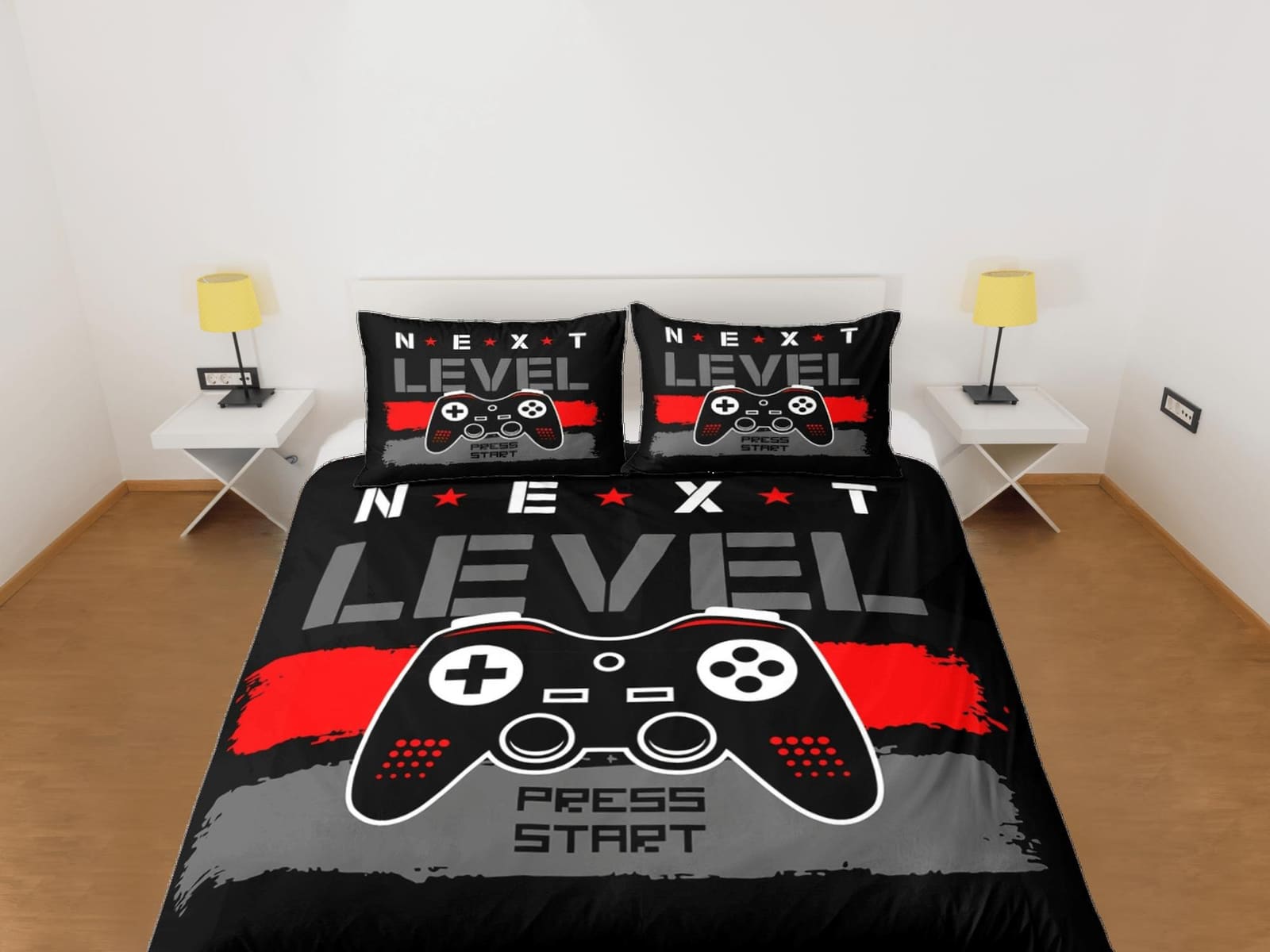 Next level gamer bedding black duvet cover, video gamer boyfriend gift bedding set full king queen twin, boys bedroom, col…
