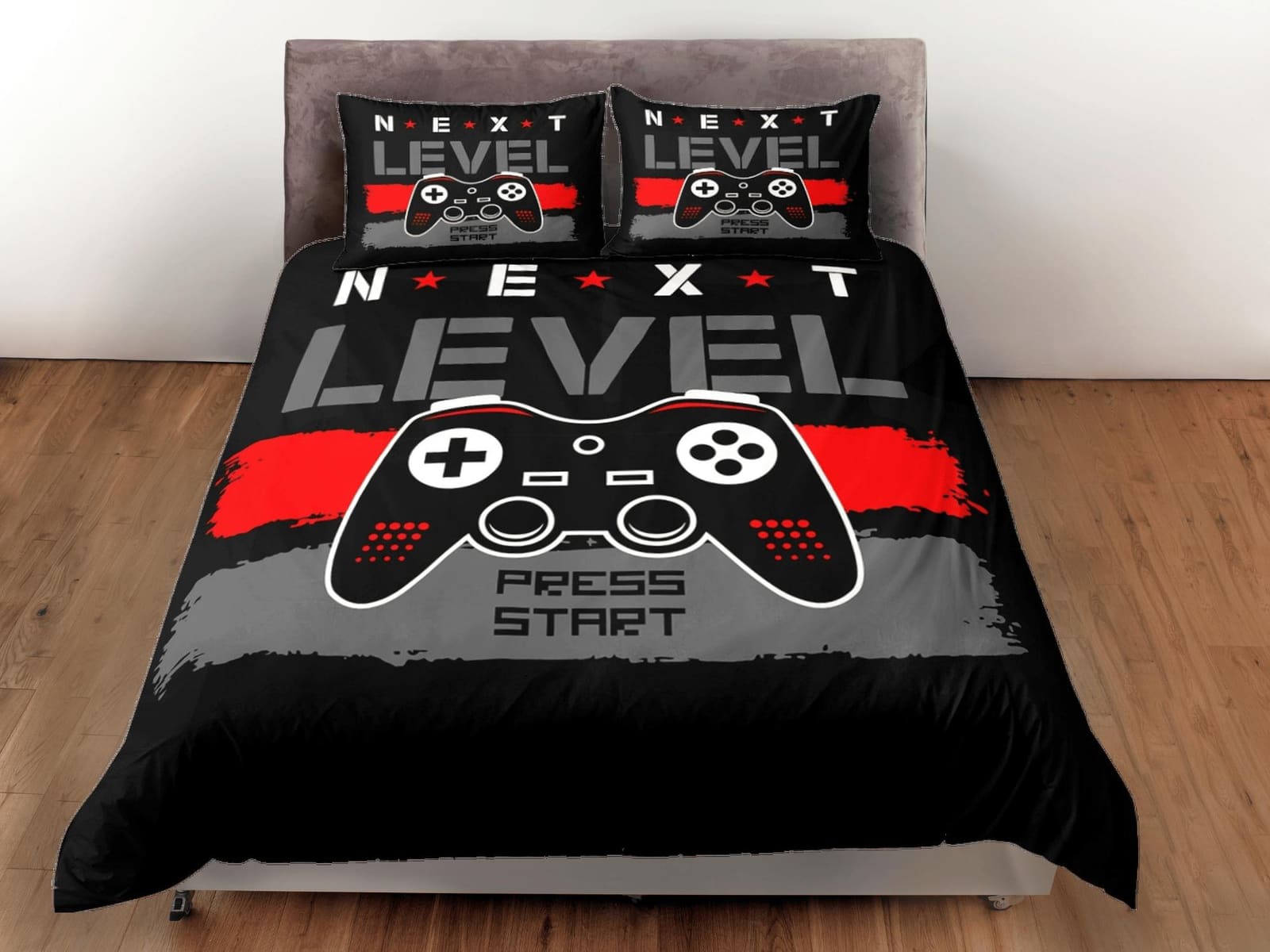 Next level gamer bedding black duvet cover, video gamer boyfriend gift bedding set full king queen twin, boys bedroom, col…