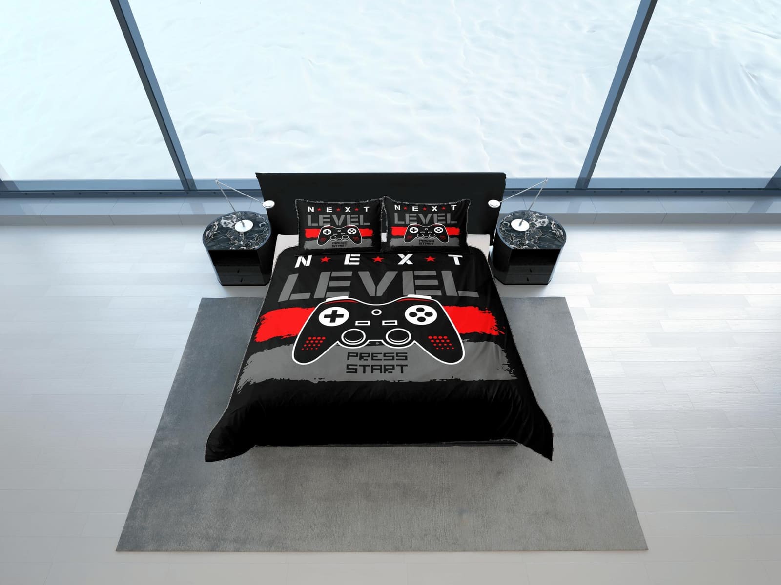 Next level gamer bedding black duvet cover, video gamer boyfriend gift bedding set full king queen twin, boys bedroom, col…