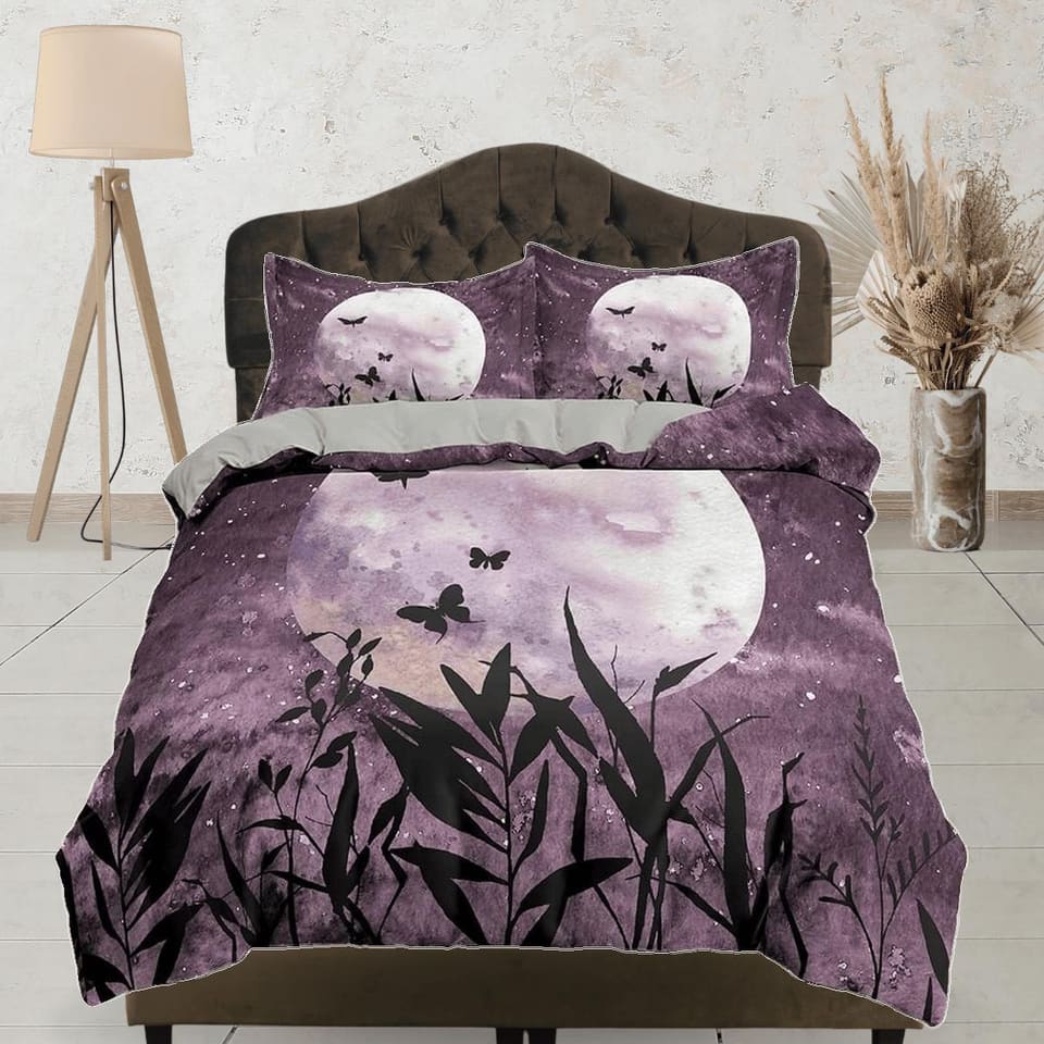 Night butterfly moon duvet cover set galaxy bedding, space bedding set full, duvet cover king, queen, dorm bedding, toddle…