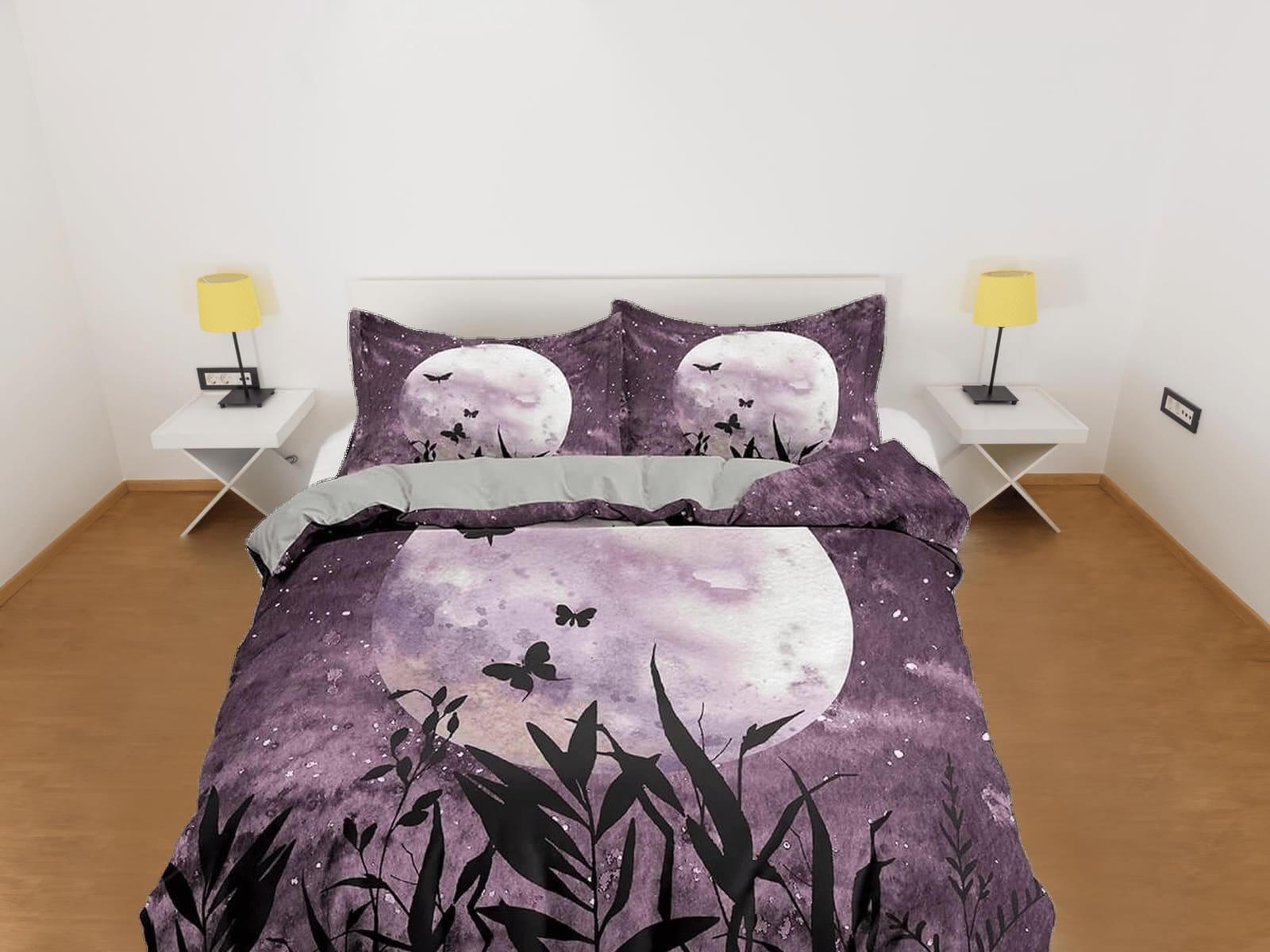 Night butterfly moon duvet cover set galaxy bedding, space bedding set full, duvet cover king, queen, dorm bedding, toddle…