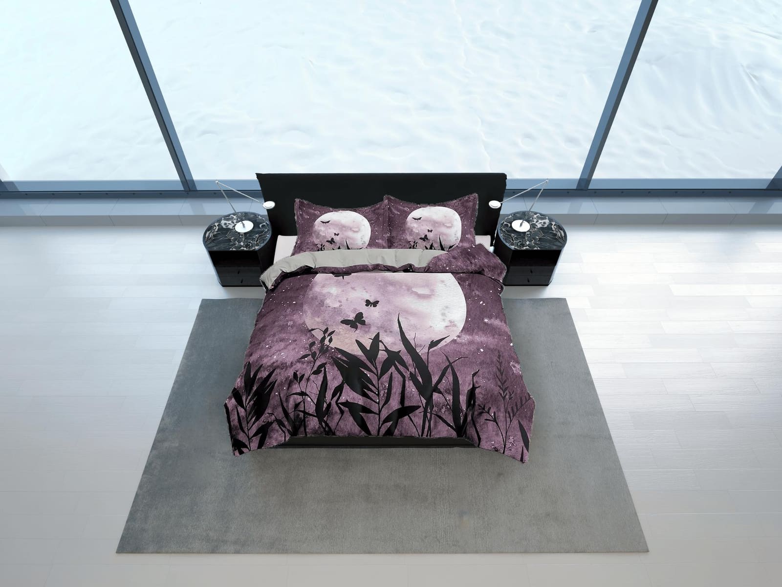 Night butterfly moon duvet cover set galaxy bedding, space bedding set full, duvet cover king, queen, dorm bedding, toddle…