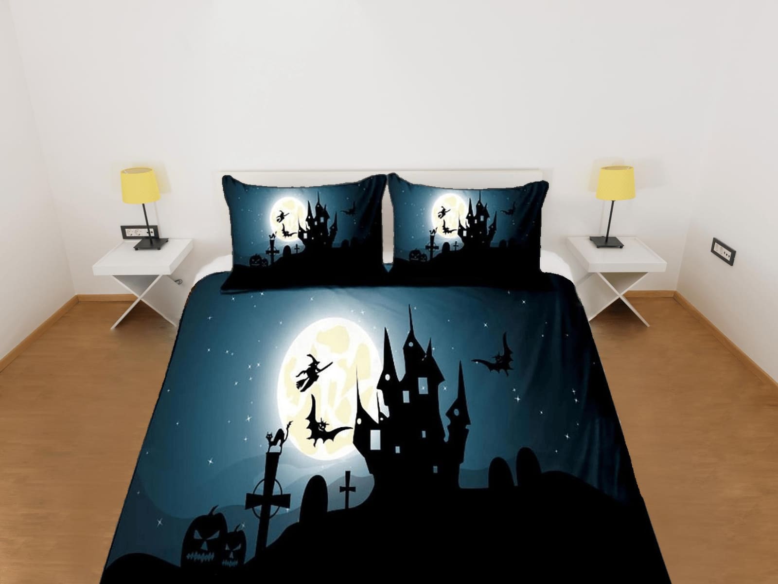 Night haunted house halloween bedding & pillowcase, gothic duvet cover, dorm bedding, goth decor toddler bedding, hallowee…