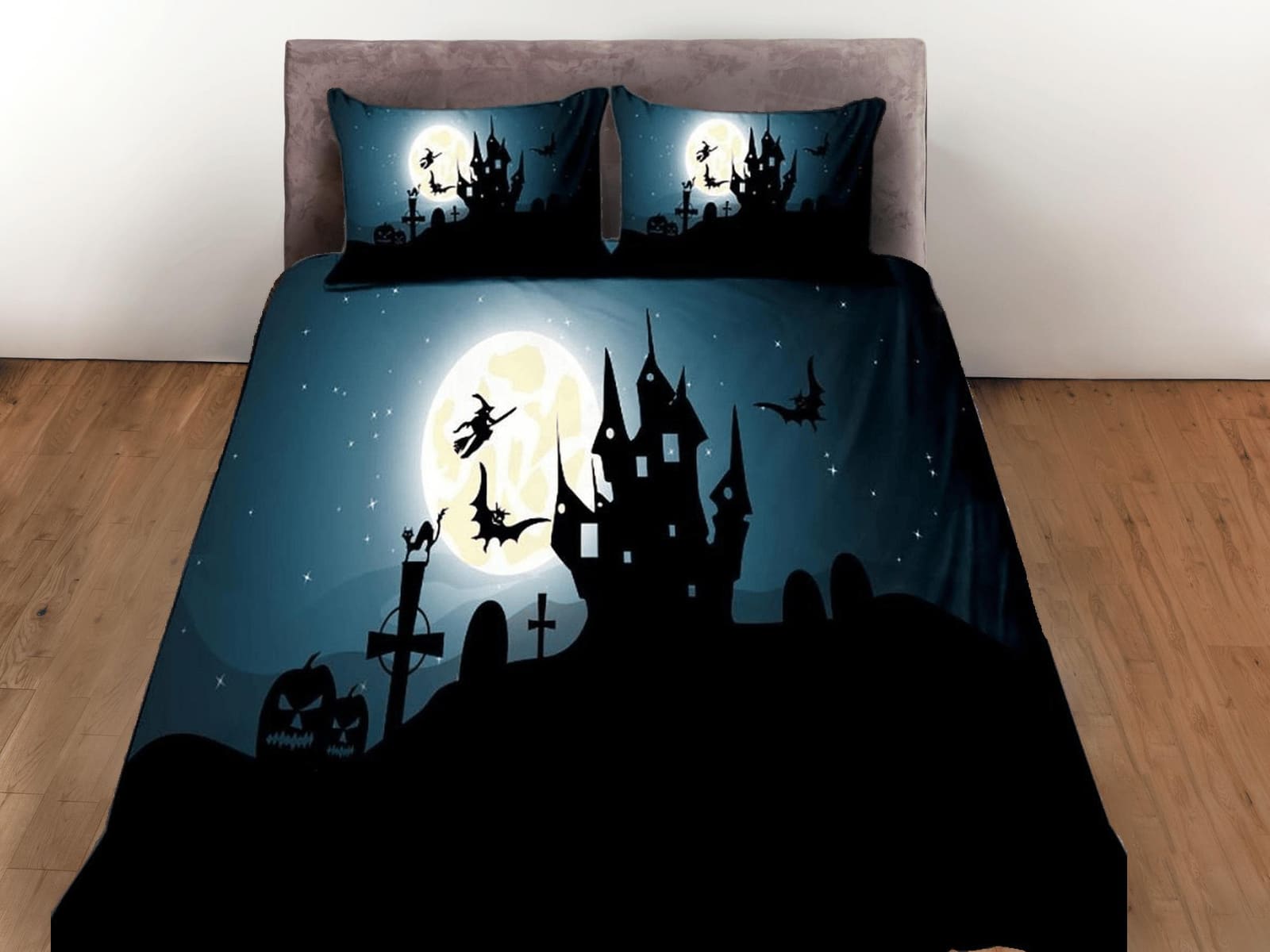Night haunted house halloween bedding & pillowcase, gothic duvet cover, dorm bedding, goth decor toddler bedding, hallowee…