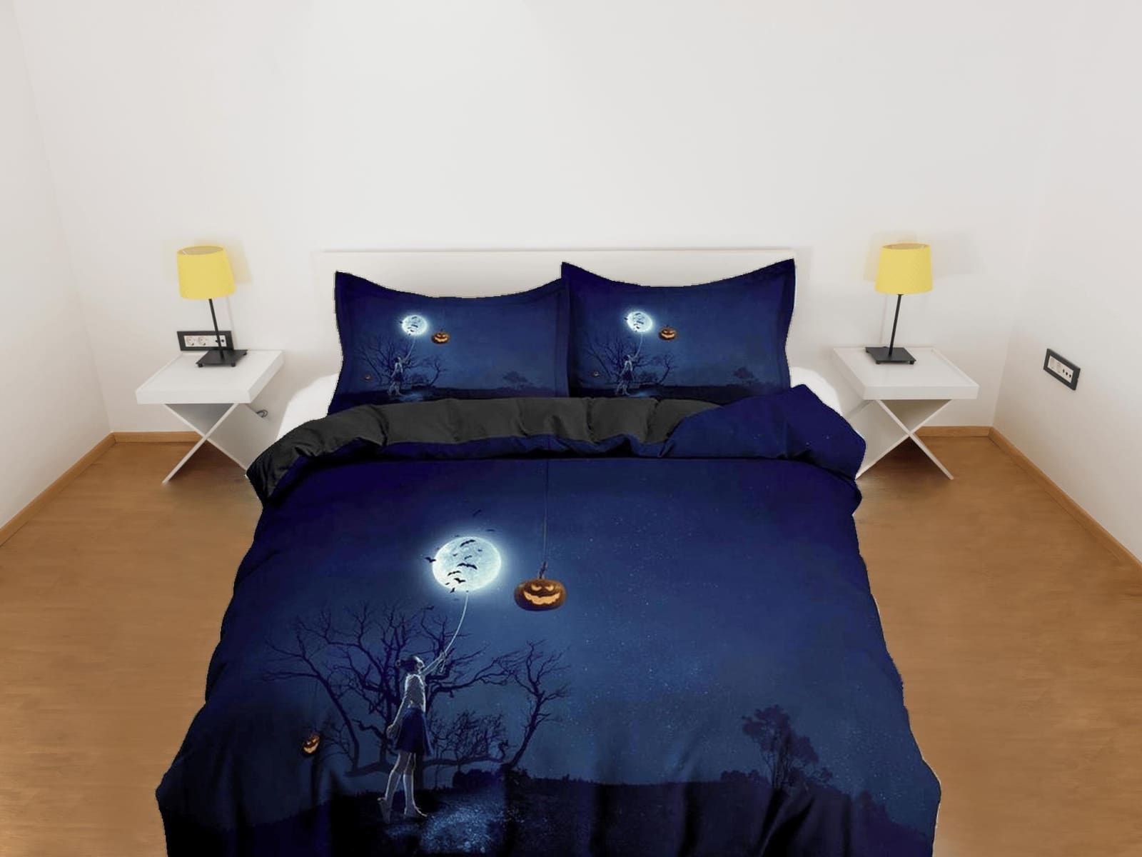 Night pumpkin halloween moon bedding & pillowcase, gothic duvet cover, dorm bedding, goth decor toddler bedding, halloween…