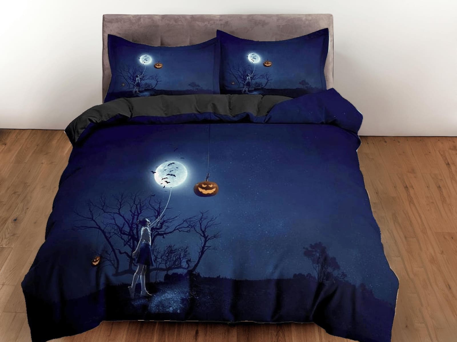 Night pumpkin halloween moon bedding & pillowcase, gothic duvet cover, dorm bedding, goth decor toddler bedding, halloween…