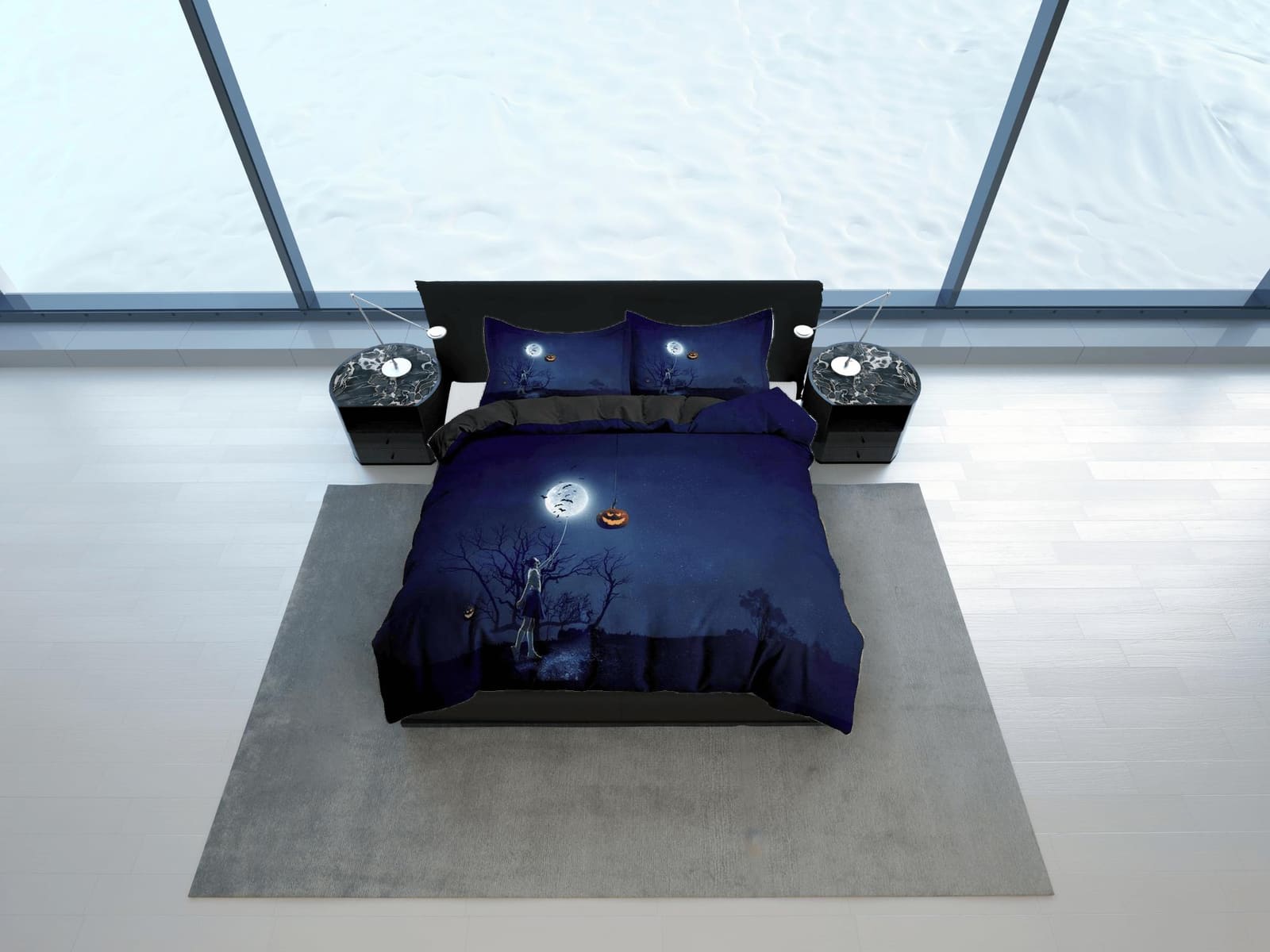Night pumpkin halloween moon bedding & pillowcase, gothic duvet cover, dorm bedding, goth decor toddler bedding, halloween…