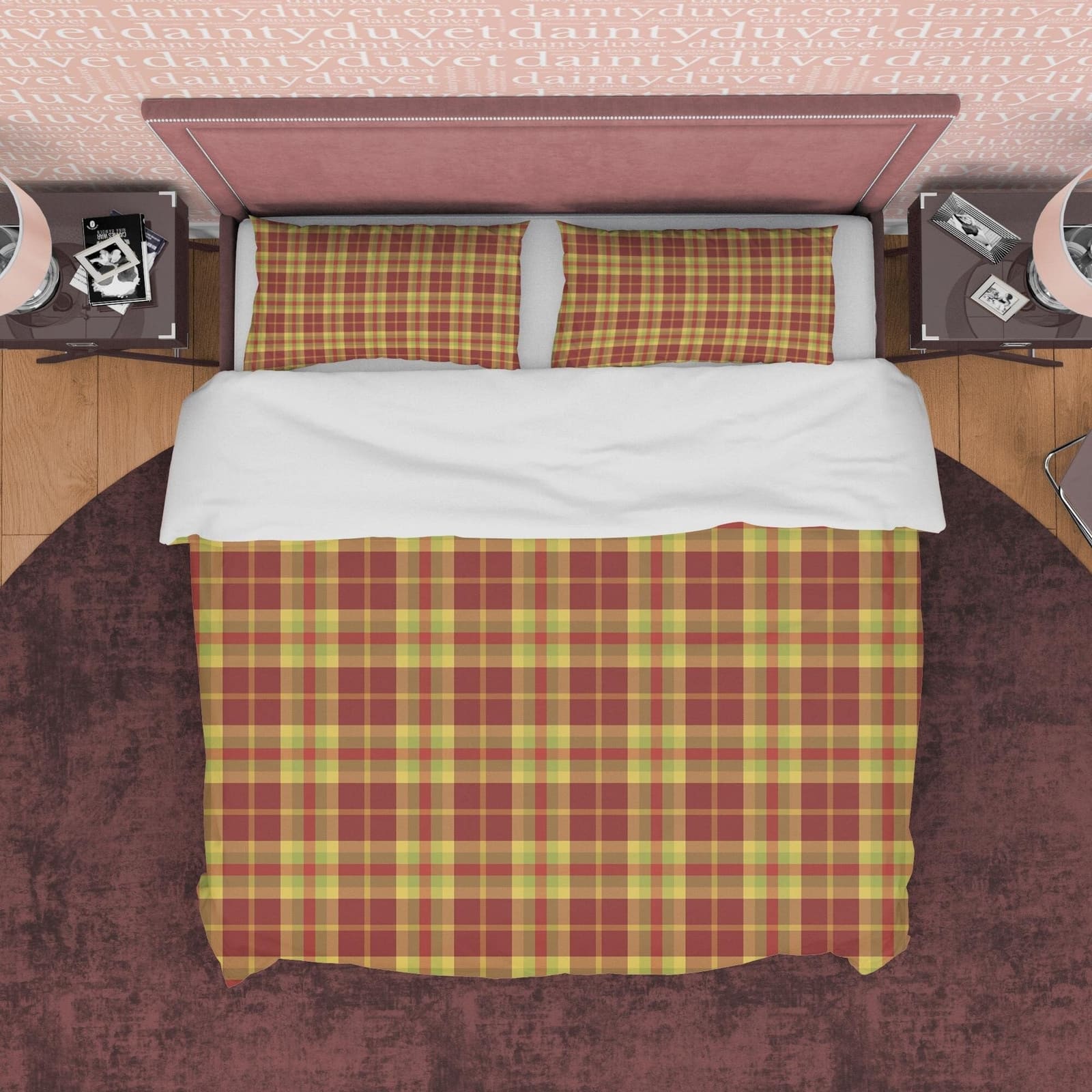 Nude Color Plaid Bedding Checkered Cotton Duvet Cover, Modern Farmhouse Rustic Bedroom Set, Brown Yellow Blanket Cover Tar…