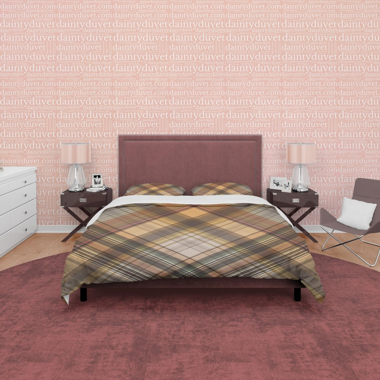 Nude Color Plaid Duvet Cover Checkered Geometric Bedding, Modern Farmhouse Rustic Bedroom Set, Tartan Quilt Cover, Brown G…
