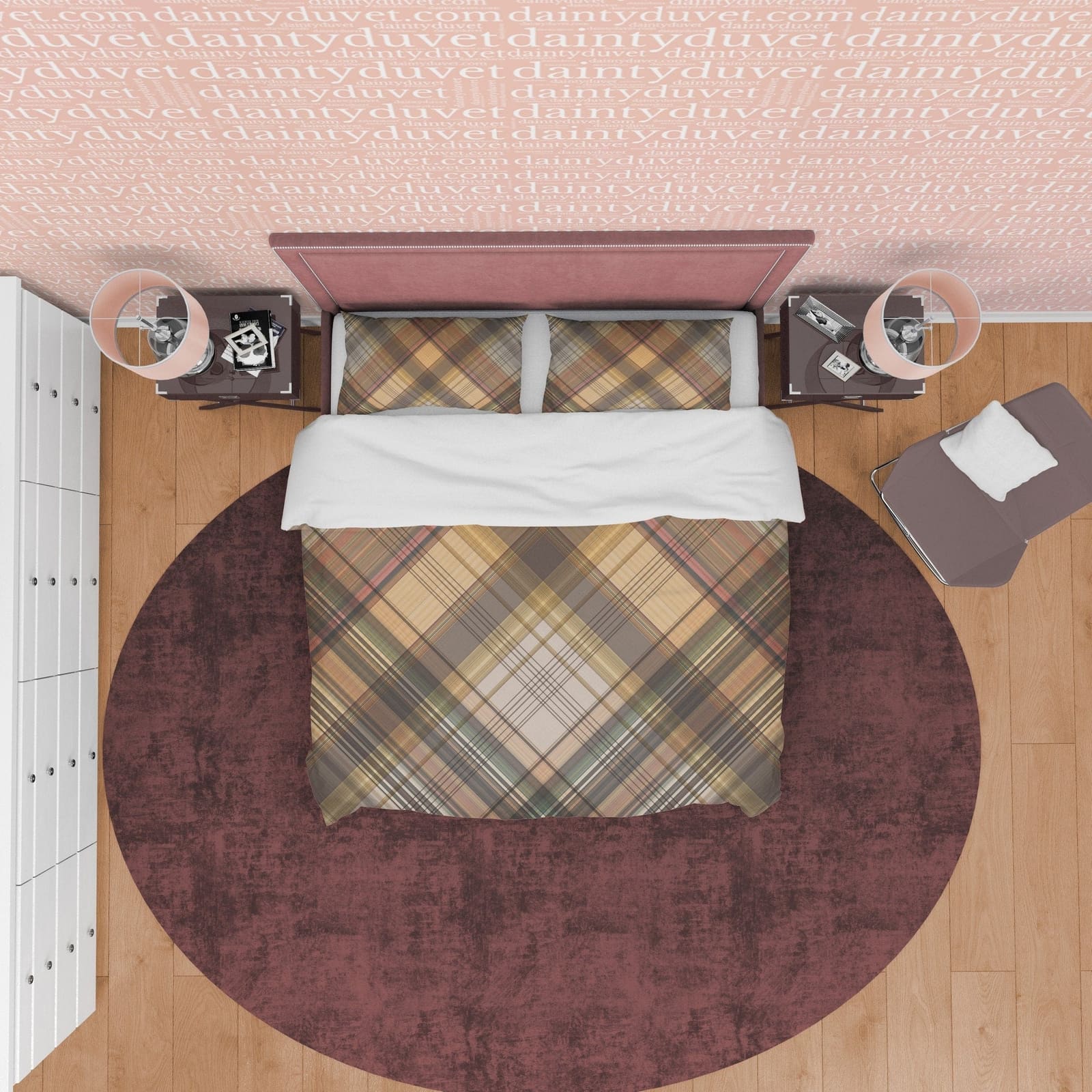 Nude Color Plaid Duvet Cover Checkered Geometric Bedding, Modern Farmhouse Rustic Bedroom Set, Tartan Quilt Cover, Brown G…