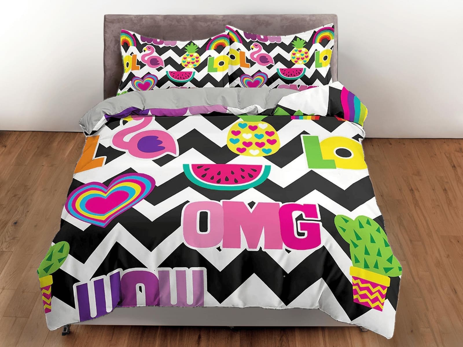 Omg funky black and white bedding, duvet cover for nursery kids, crib bedding with pillowcase, baby zipper bedding, king q…