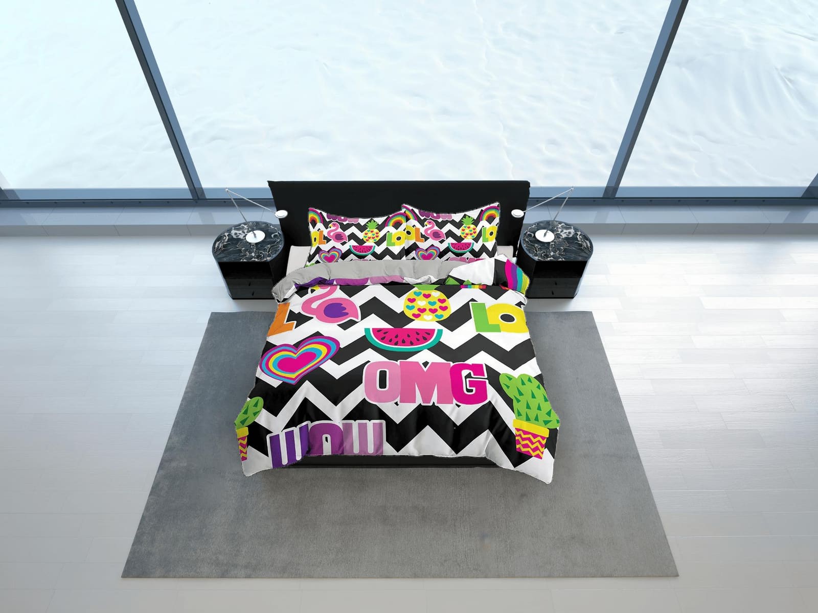 Omg funky black and white bedding, duvet cover for nursery kids, crib bedding with pillowcase, baby zipper bedding, king q…