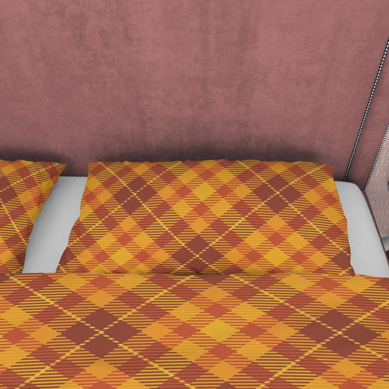 Orange Checkered Geometric Duvet Cover, Plaid Quilt Cover Modern Farmhouse Rustic Bedroom Set, Tartan Autumn Color Blanket…