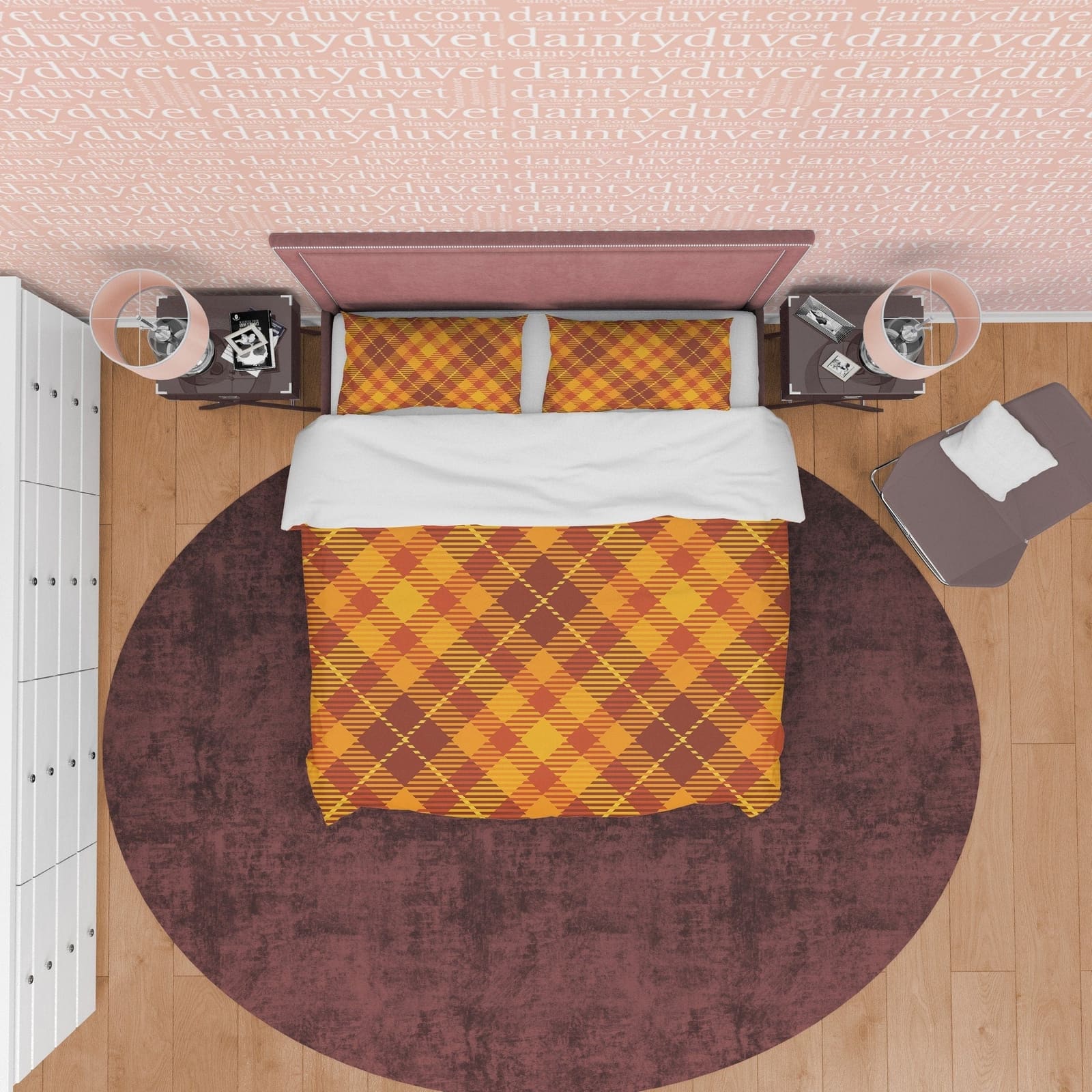 Orange Checkered Geometric Duvet Cover, Plaid Quilt Cover Modern Farmhouse Rustic Bedroom Set, Tartan Autumn Color Blanket…