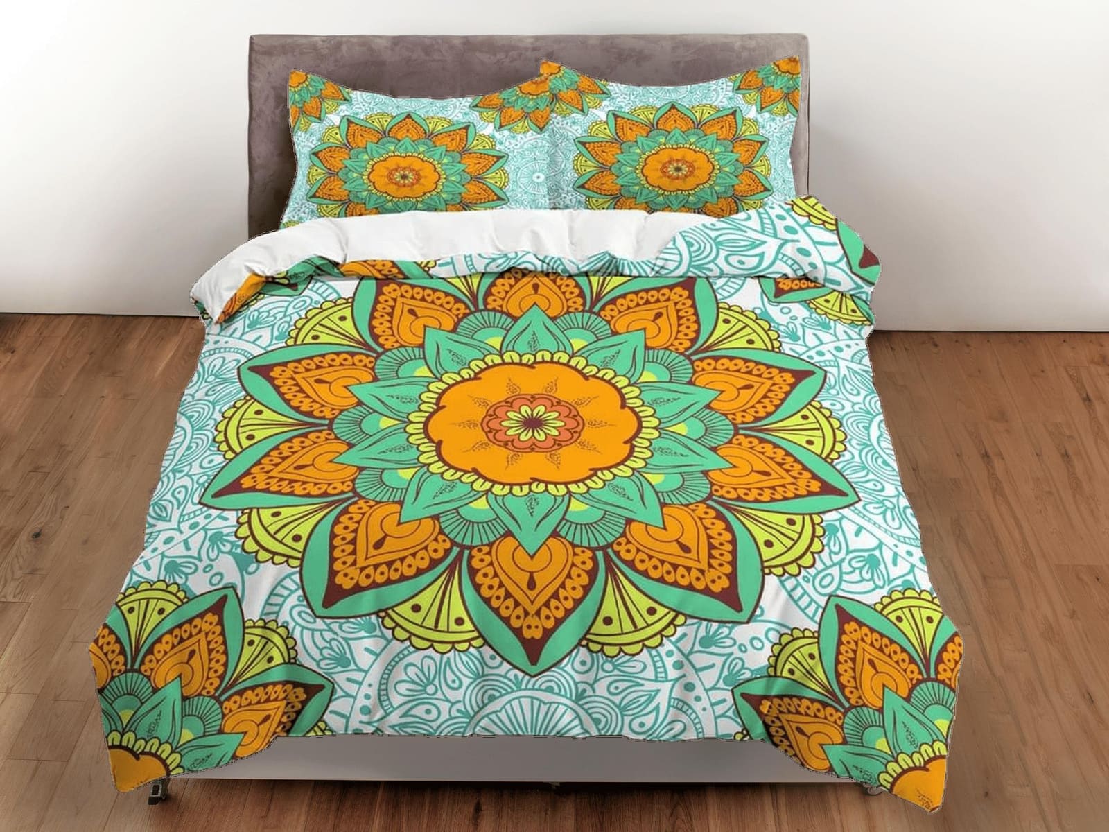 Orange mandala summer duvet cover boho bedding set full, queen, king, dorm bedding, aesthetic room decor indian bedspread…