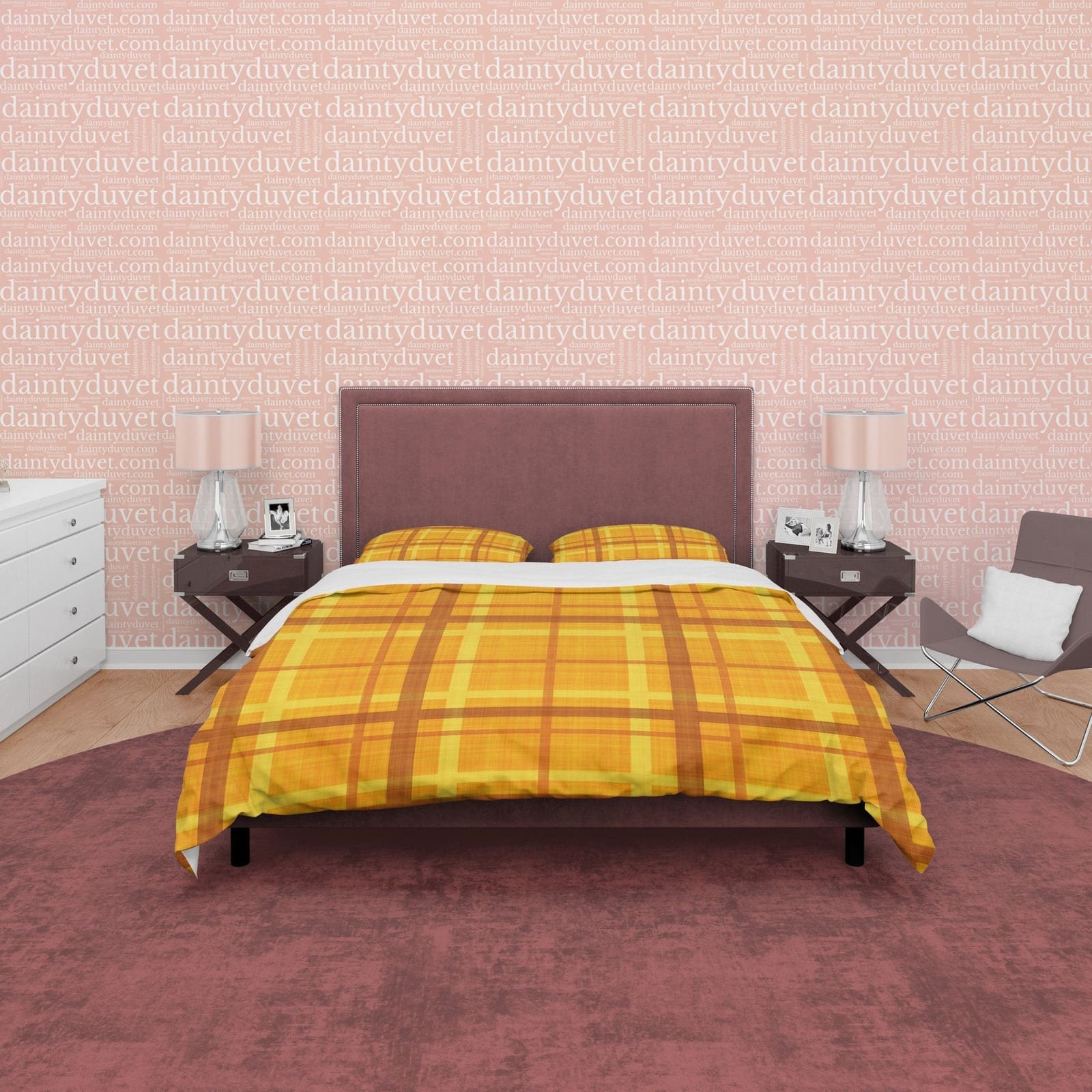 Orange Yellow Checkered Duvet Cover, Plaid Geometric Bedding Modern Farmhouse Rustic Bedroom Set, Tartan Quilt Cover, Beds…