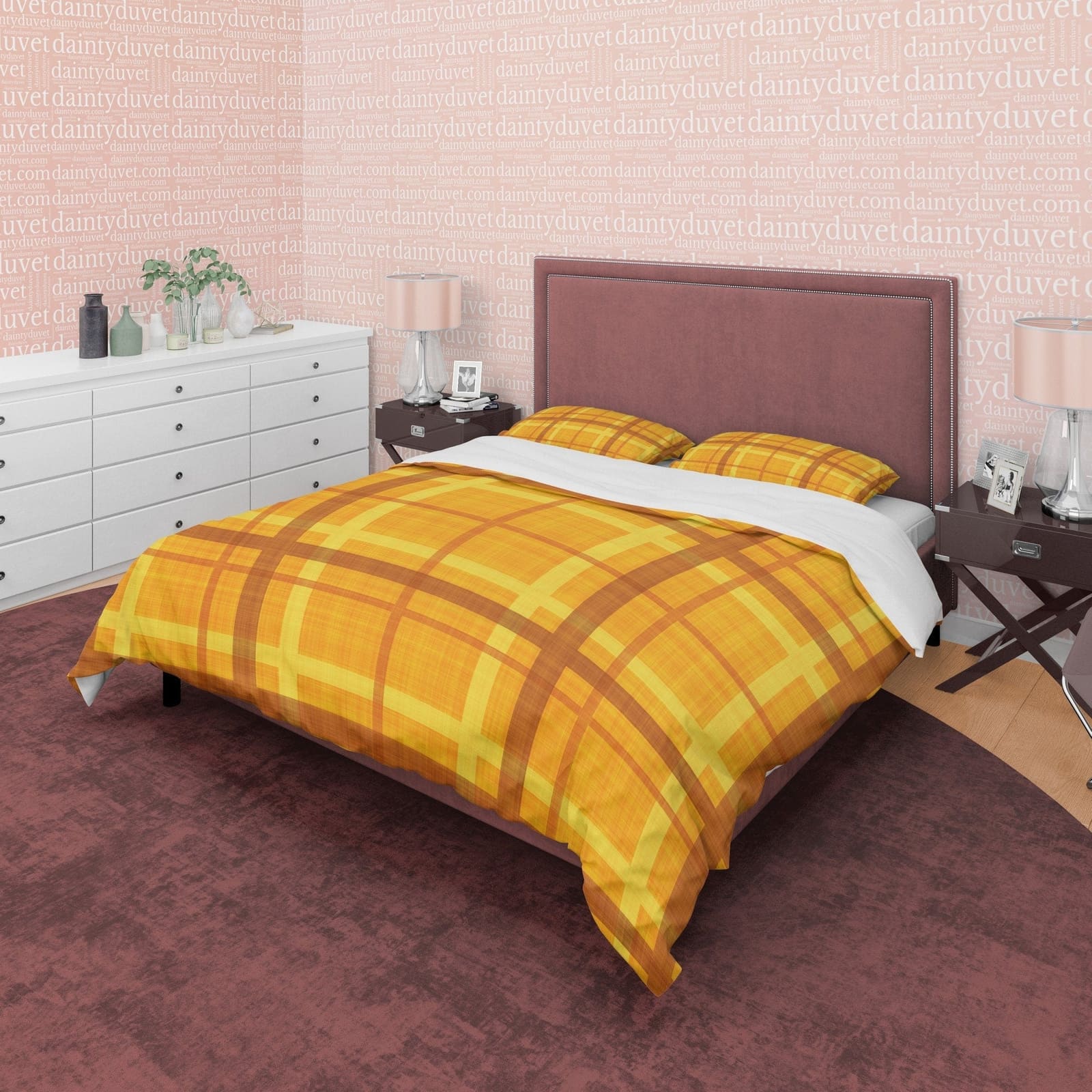 Orange Yellow Checkered Duvet Cover, Plaid Geometric Bedding Modern Farmhouse Rustic Bedroom Set, Tartan Quilt Cover, Beds…