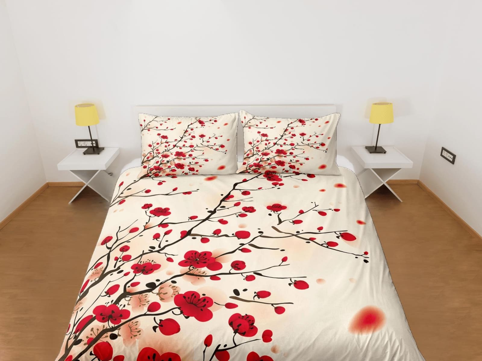 Oriental cherry blossom beige bedding floral prints duvet cover queen, king, boho bedding designer bedspread full size bed…