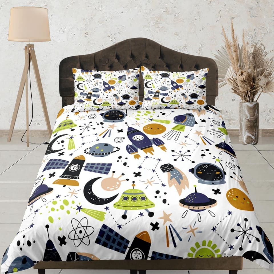 Outer space duvet cover set for kids, galaxy bedding set full, king, queen, astronomy dorm bedding, toddler bedding aesthe…