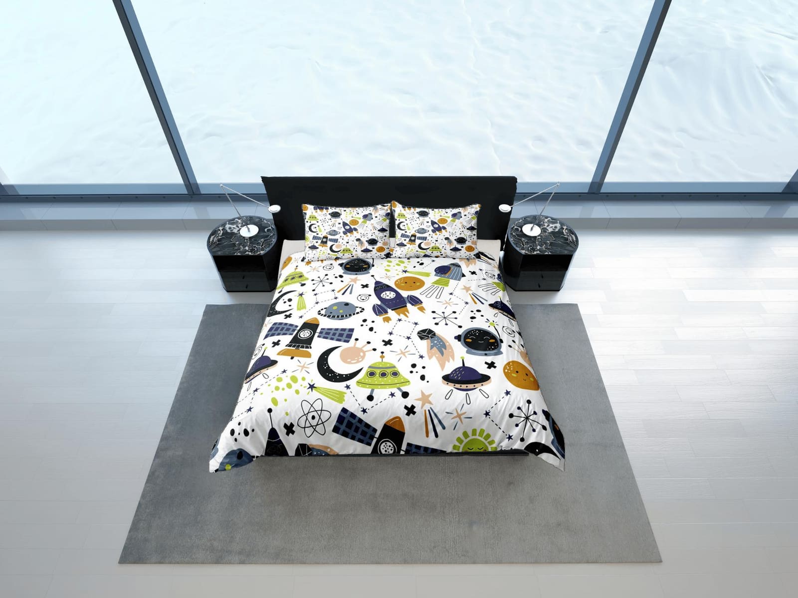 Outer space duvet cover set for kids, galaxy bedding set full, king, queen, astronomy dorm bedding, toddler bedding aesthe…