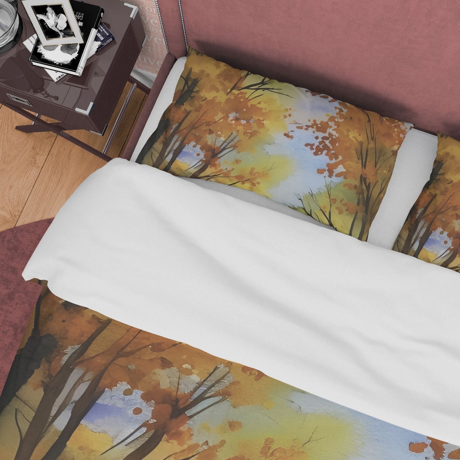 Painted Trees Fall Duvet Cover Autumn Bedding Set, Warm Autumn Colors Printed Quilt Cover, Foliage Bedspread — view 2