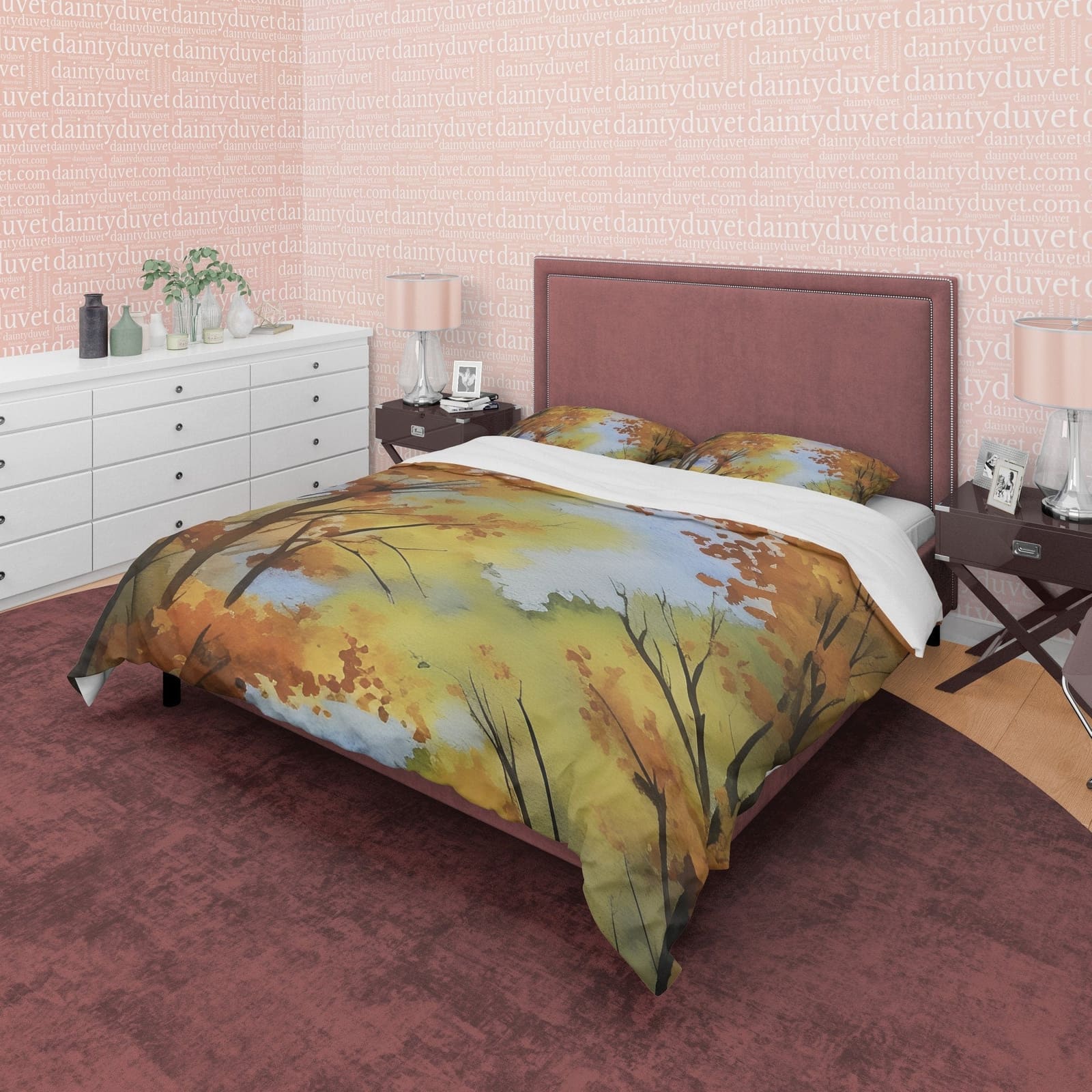 Painted Trees Fall Duvet Cover Autumn Bedding Set, Warm Autumn Colors Printed Quilt Cover, Foliage Bedspread — view 5