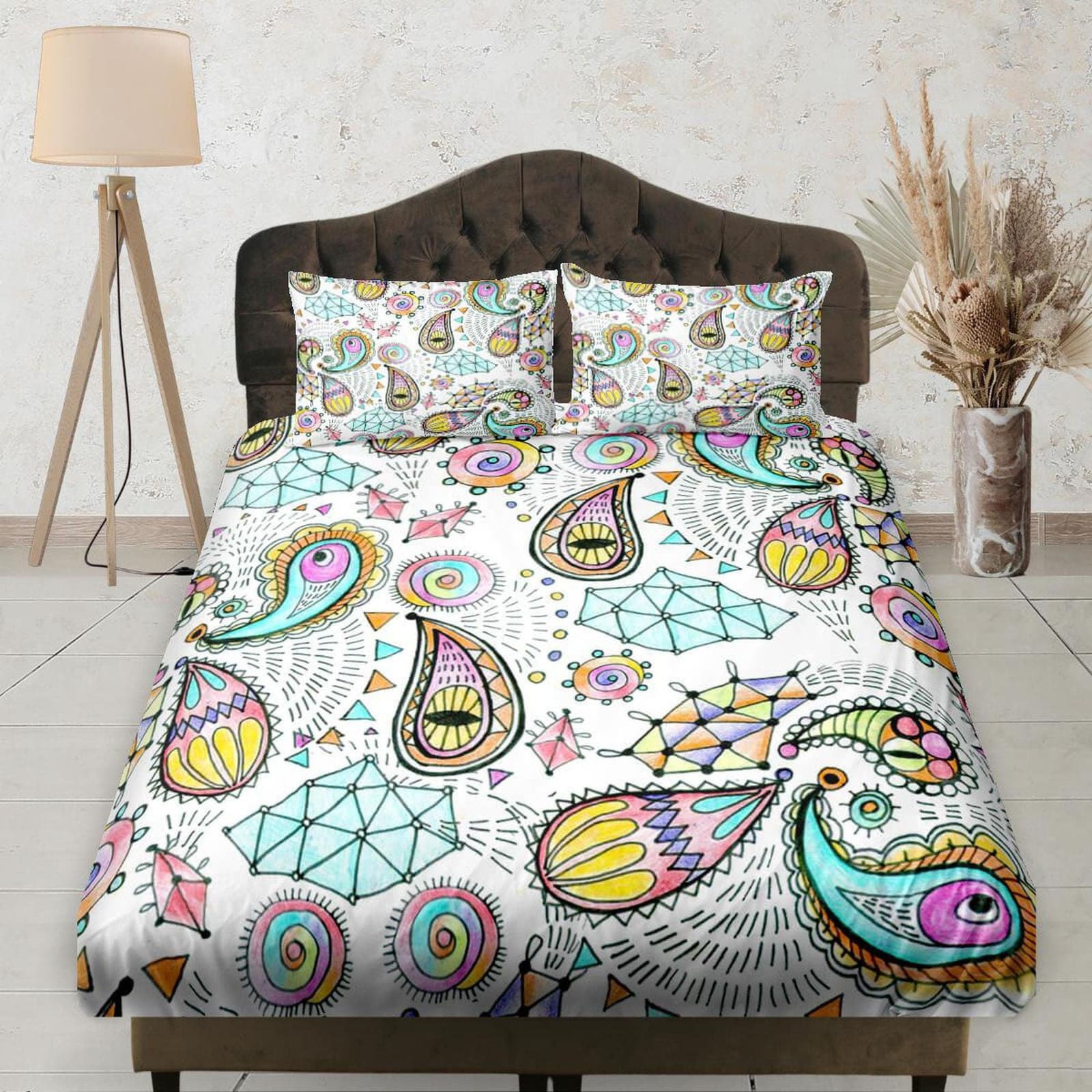 Paisley Doodles Colorful Fitted Sheet Deep Pocket, Aesthetic Bedding Set Full, Elastic Bedsheet, Dorm Bedding, Crib Sheet,…