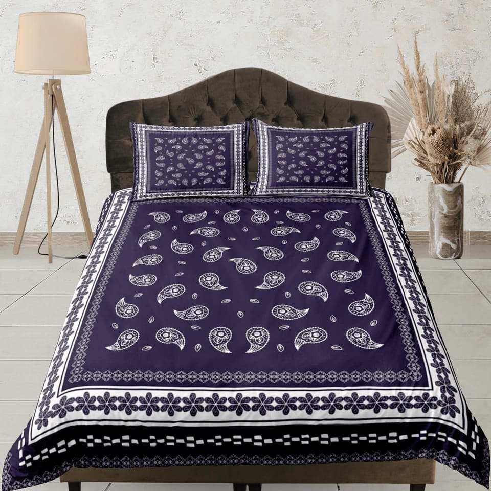 Paisley prints purple duvet cover set, aesthetic room decor bedding set full, king, queen size, abstract boho bedspread, l…