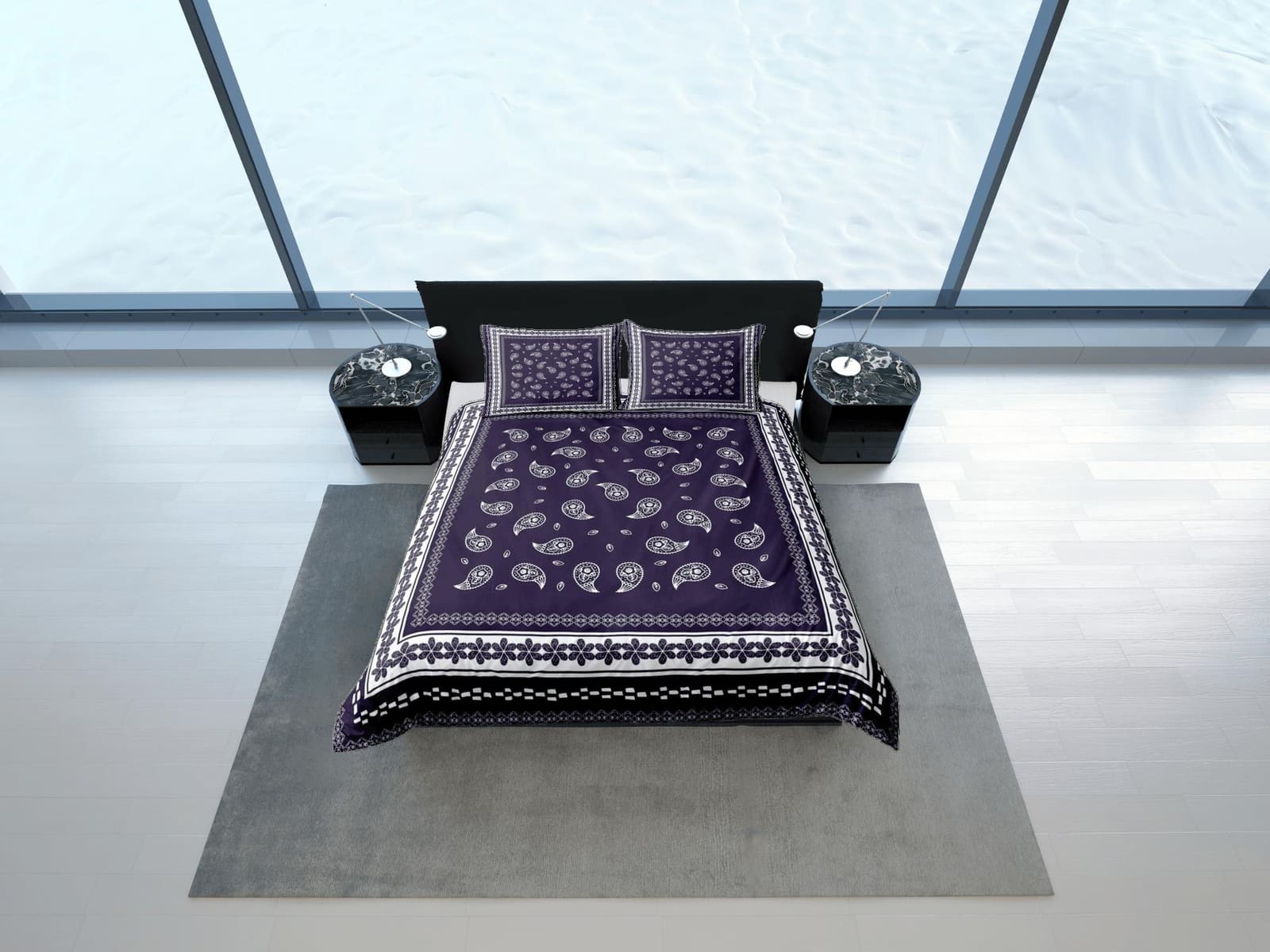 Paisley prints purple duvet cover set, aesthetic room decor bedding set full, king, queen size, abstract boho bedspread, l…